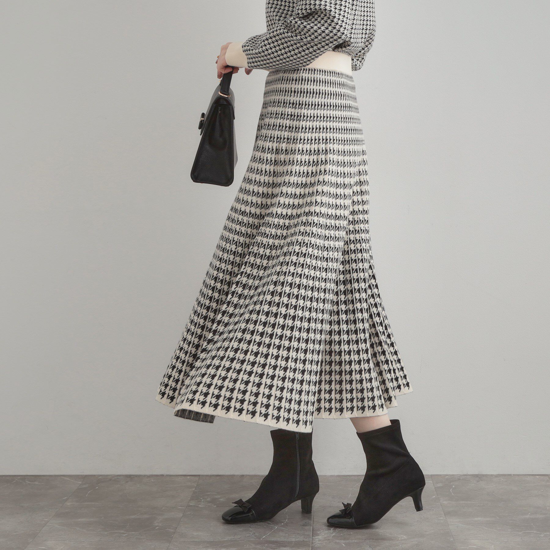 Couture broach「【クラシカル・大人上品】千鳥ジャカードニットプリーツスカート」|スカート|