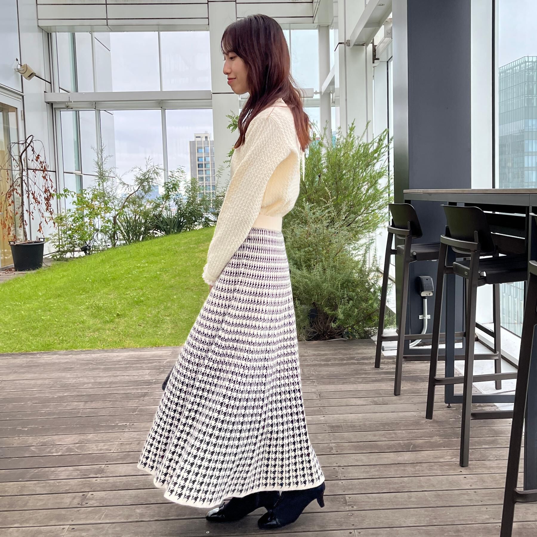 Couture broach「【クラシカル・大人上品】千鳥ジャカードニットプリーツスカート」|スカート|