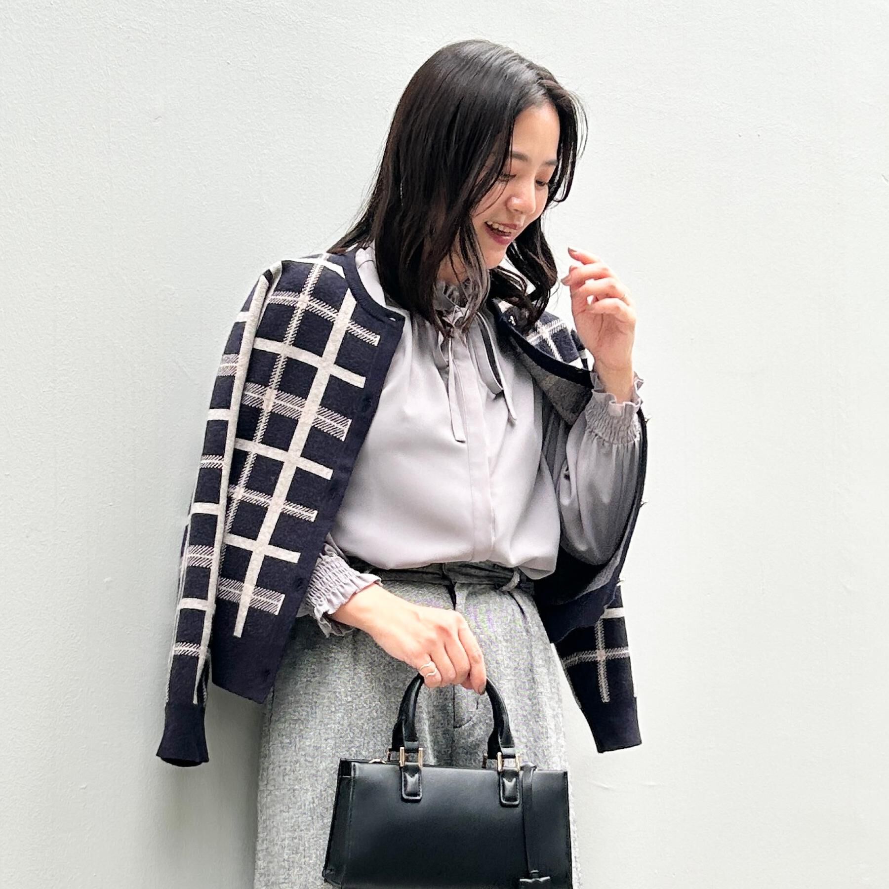 Couture broach「【大人可愛い・通勤】チェックジャカード ニットカーディガン」|カーディガン|
