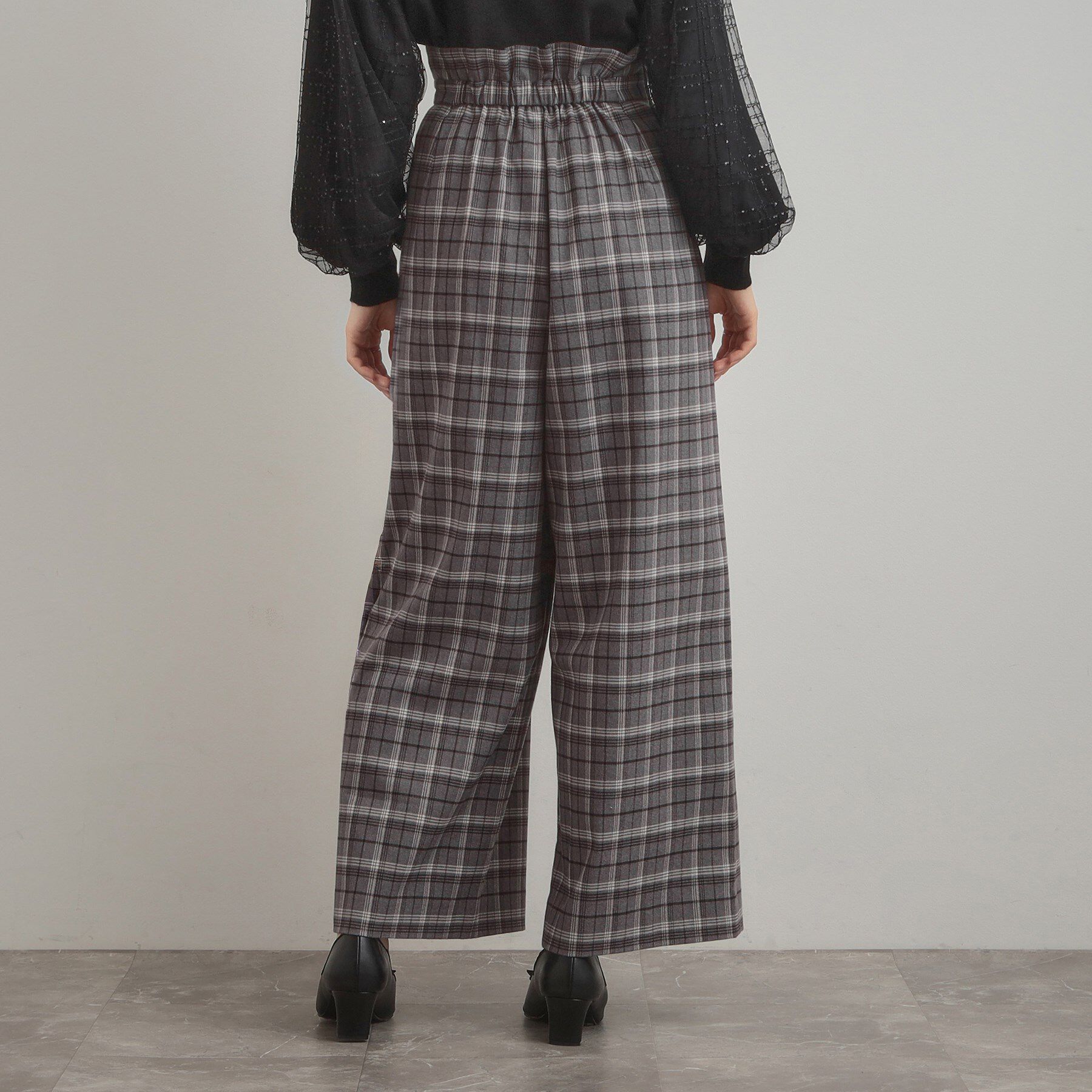 Couture broach「【大人可愛い】起毛先染めチェック柄 スカラウエスト ワイドパンツ」|その他|