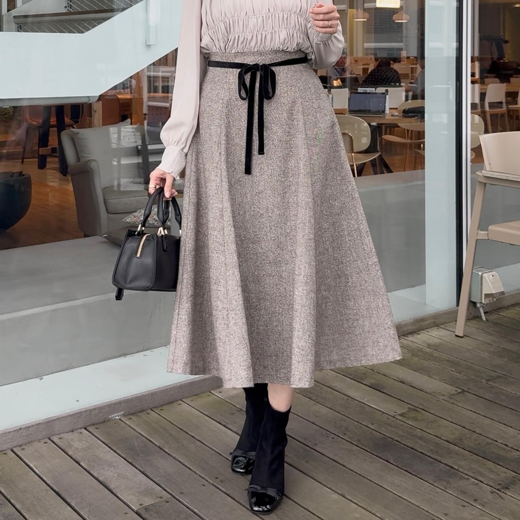 Couture broach「【通勤・大人上品】ラメツイード フレアスカート」|スカート|