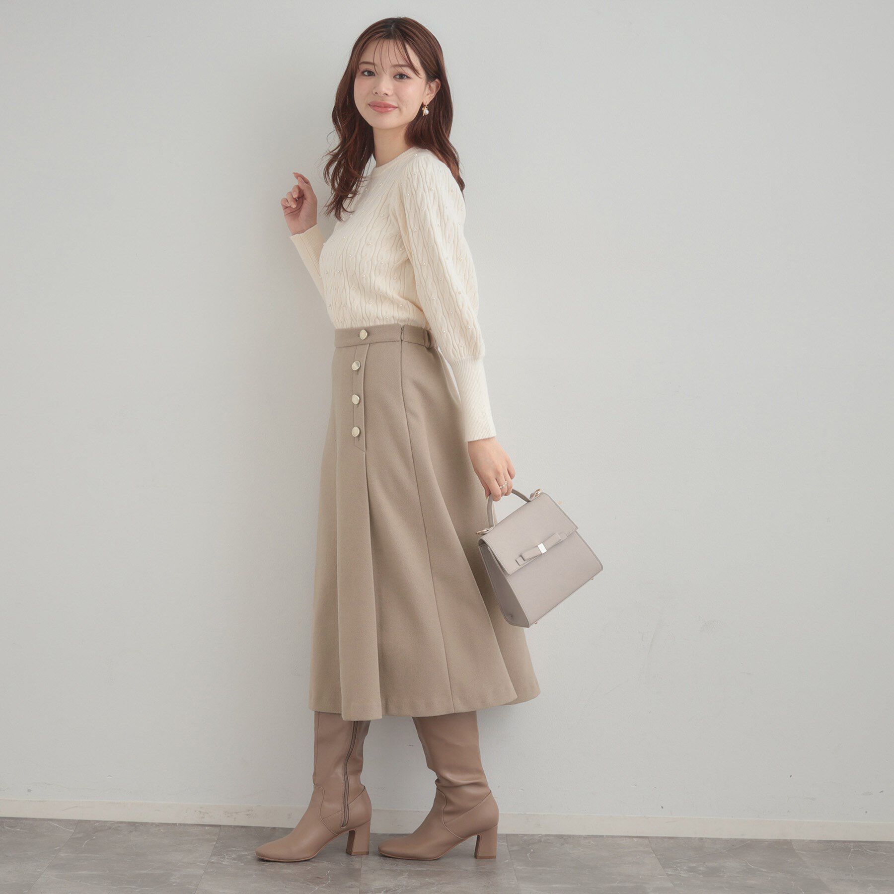 Couture broach「【通勤/金ボタン】フェイクウール ポンチスカート」|スカート|