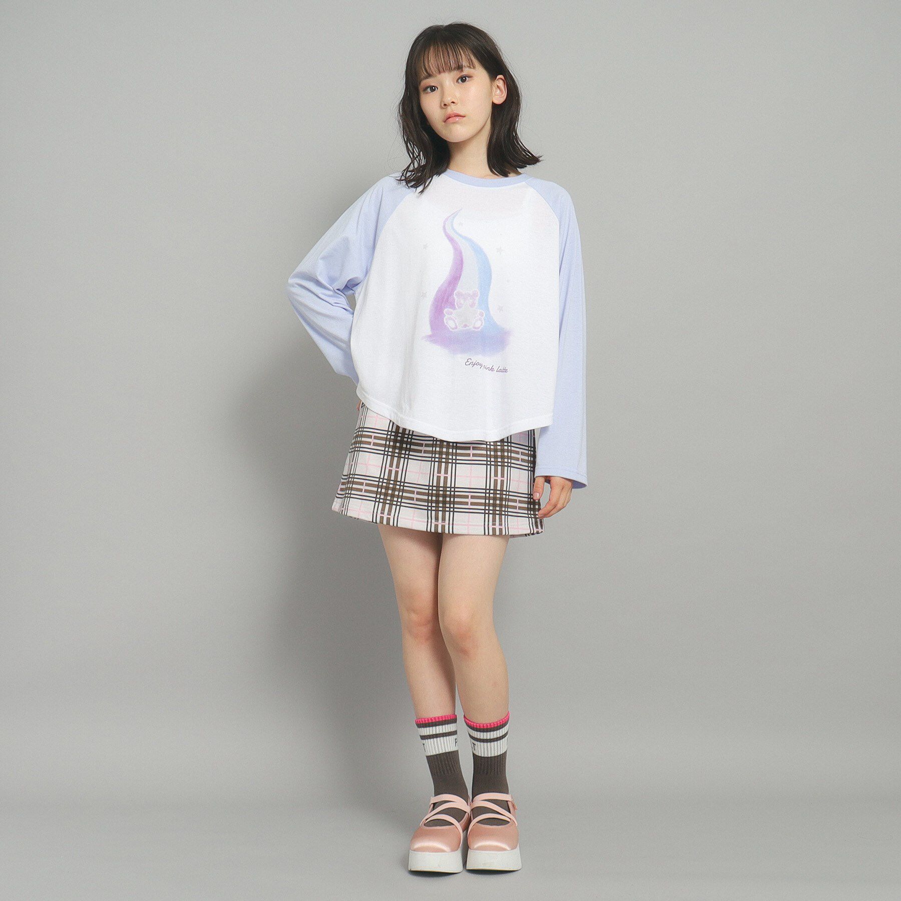 PINK-latte「【130cmあり】ラグランプリントロンT」|Tシャツ・カットソー|