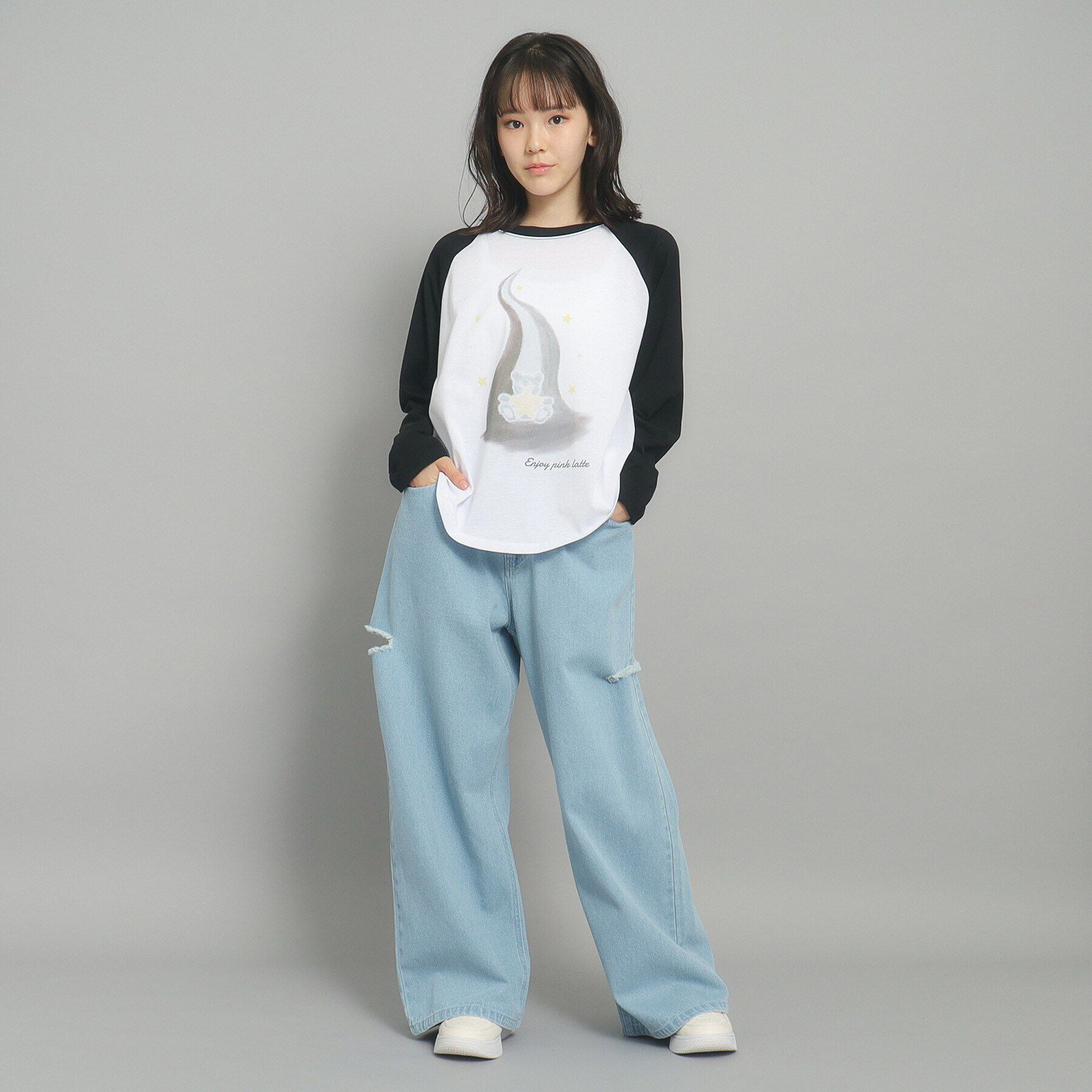 PINK-latte「【130cmあり】ラグランプリントロンT」|Tシャツ・カットソー|