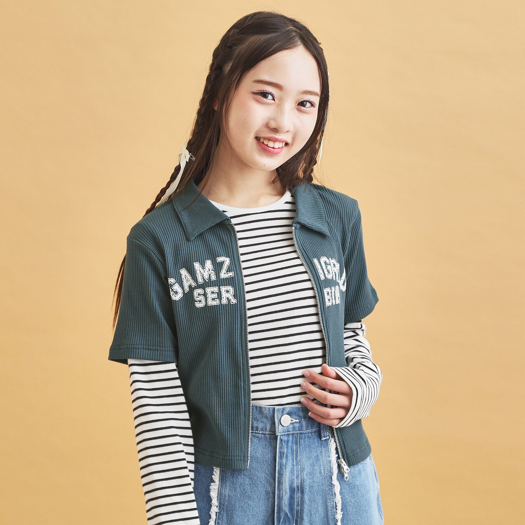 PINK-latte「襟付きテレコダブルジッププルオーバー」|Tシャツ・カットソー|