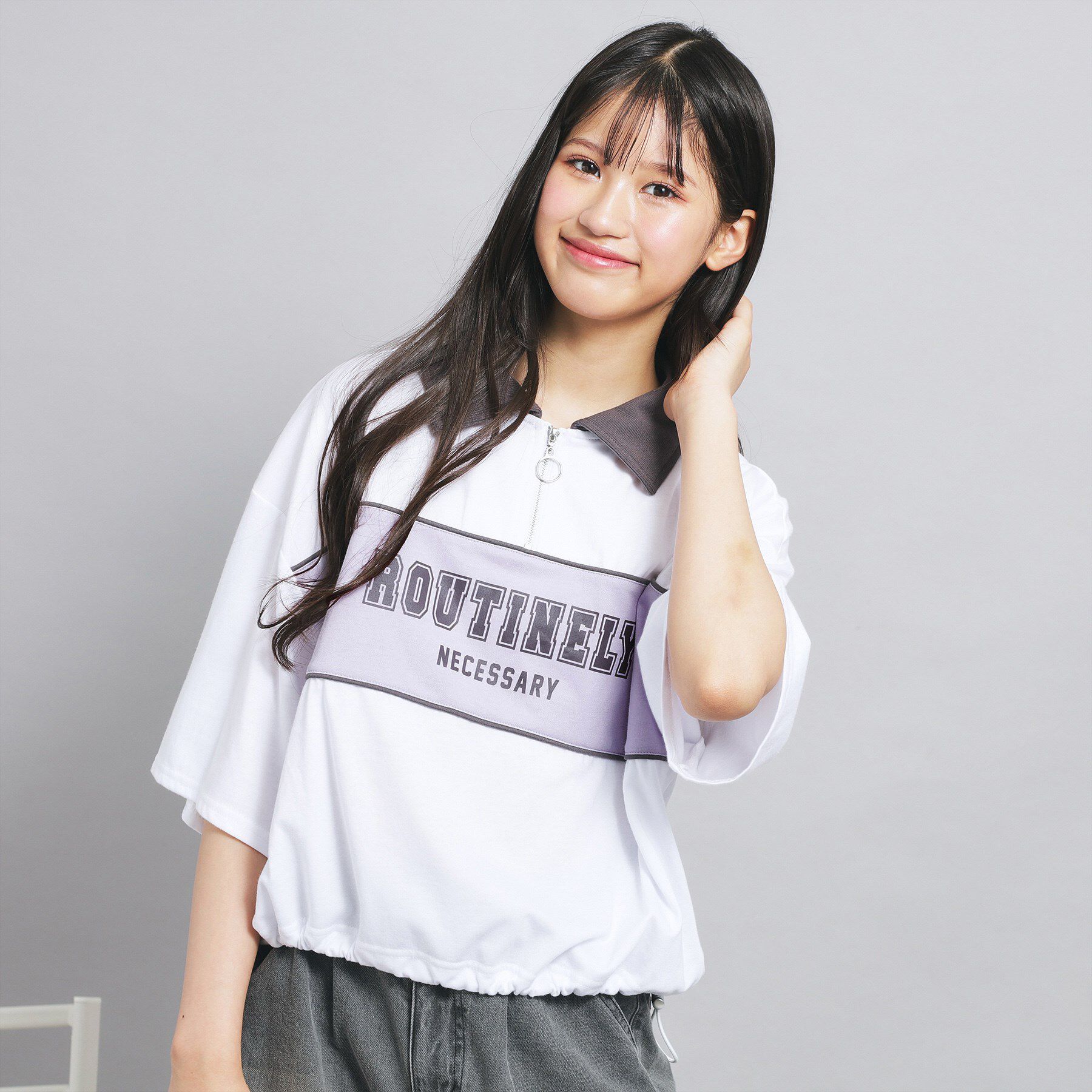 PINK-latte「配色パイピング切り替え衿付きトップス」|Tシャツ・カットソー|オフホワイト(003