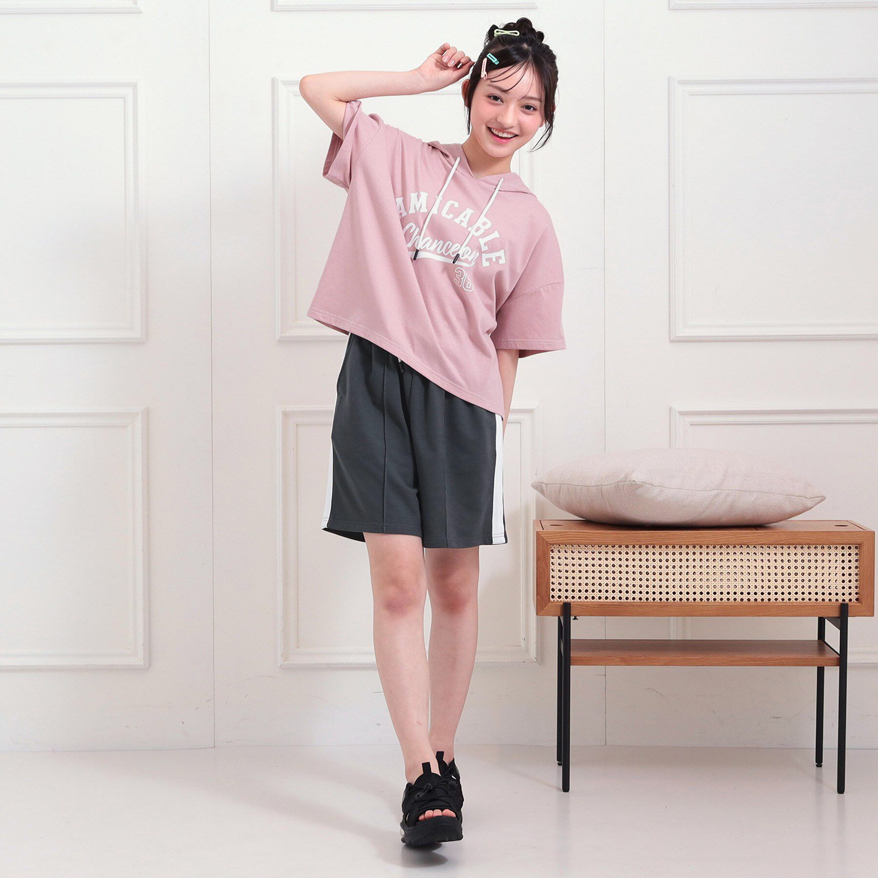 PINK-latte「【セットアップアイテム】半袖パーカ＋ハーフパンツセット」|その他|