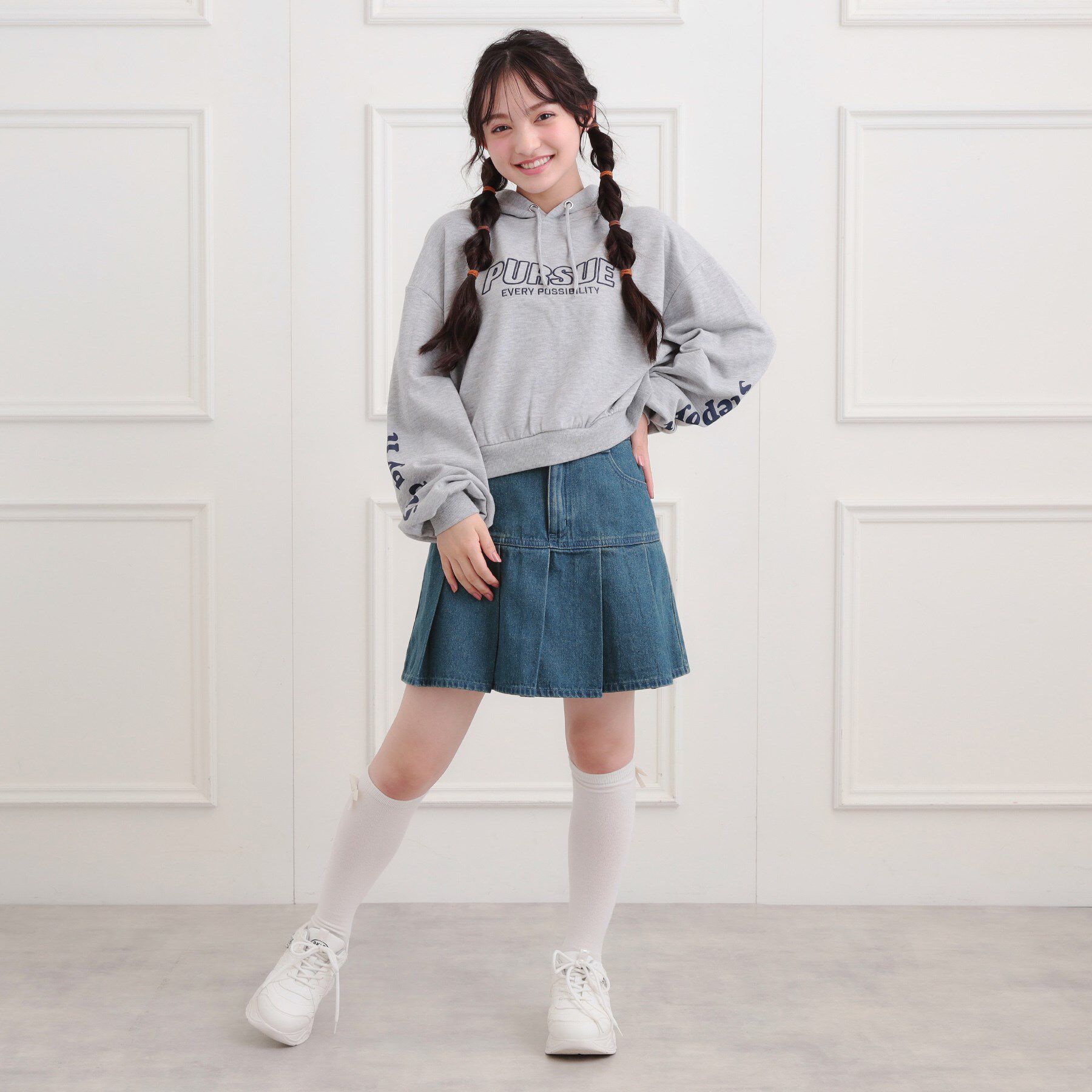 PINK-latte「デニム裾プリーツスカート」|スカート|