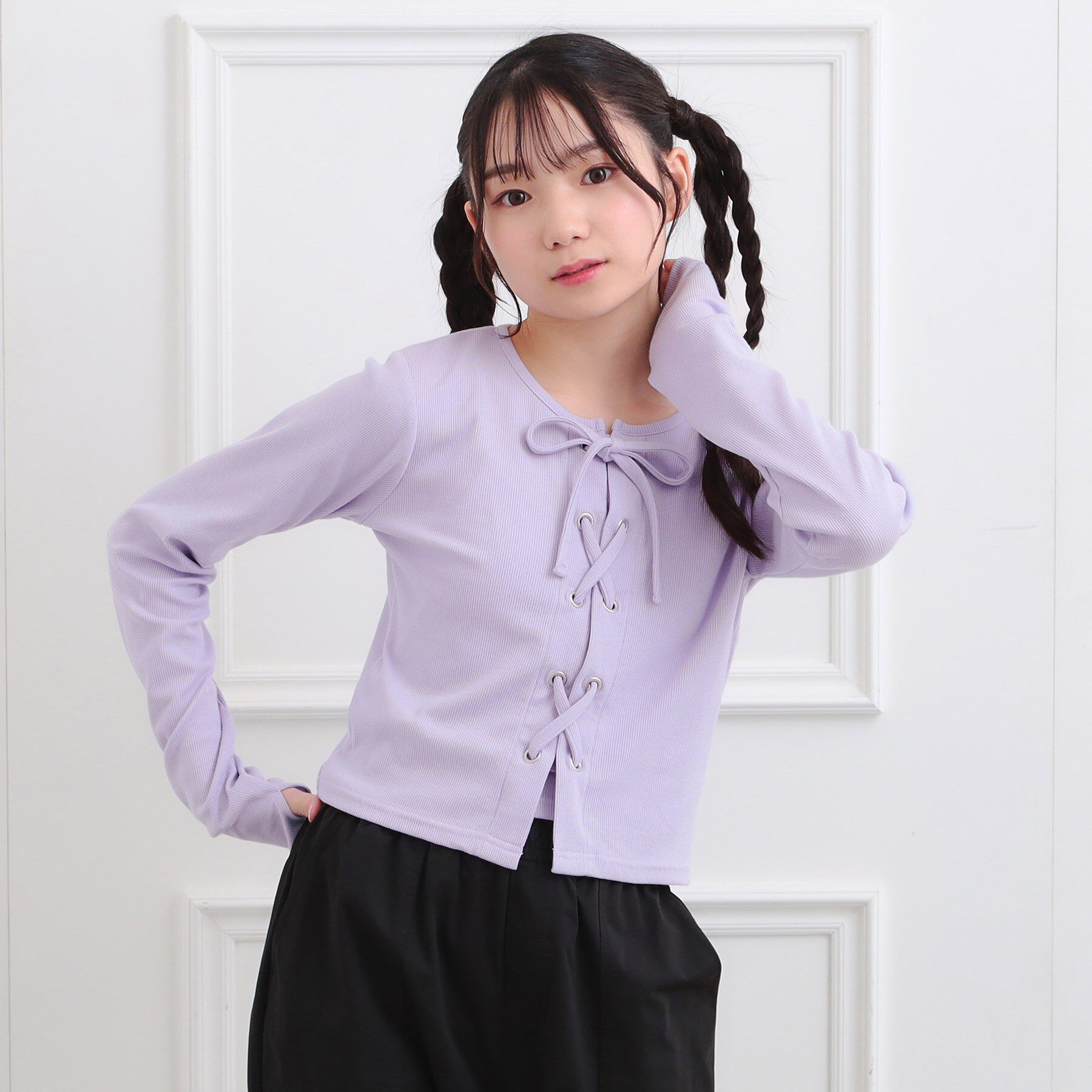 PINK-latte「レースアップテレコプルオーバー」|Tシャツ・カットソー|