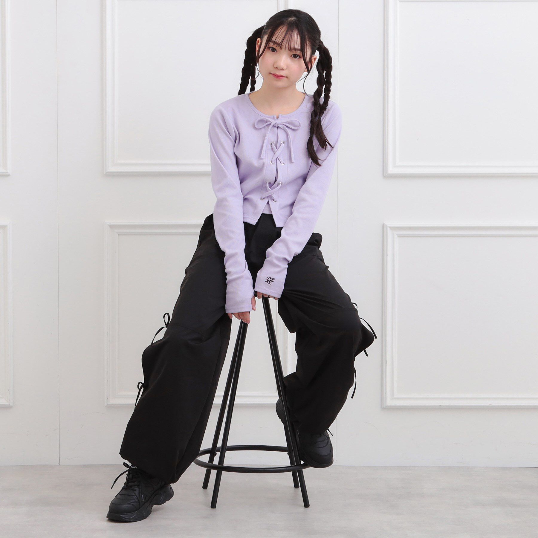 PINK-latte「レースアップテレコプルオーバー」|Tシャツ・カットソー|