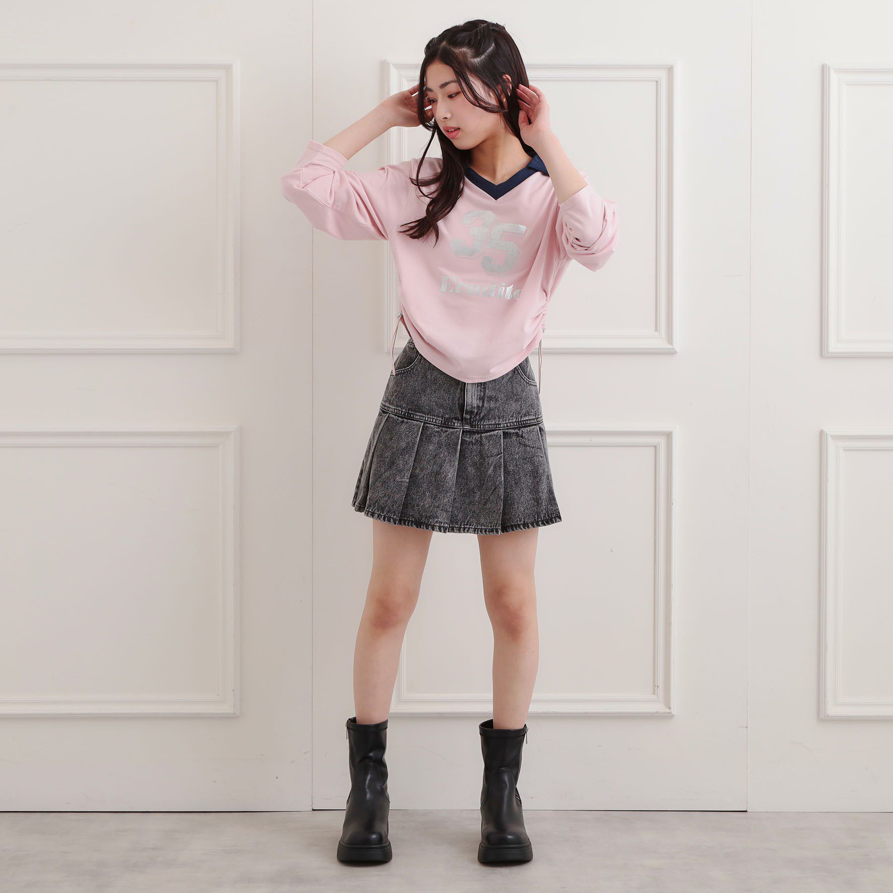 PINK-latte「衿付き箔ナンバーロンT」|Tシャツ・カットソー|