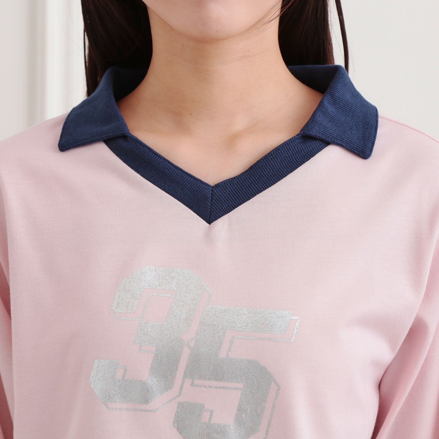 PINK-latte「衿付き箔ナンバーロンT」|Tシャツ・カットソー|