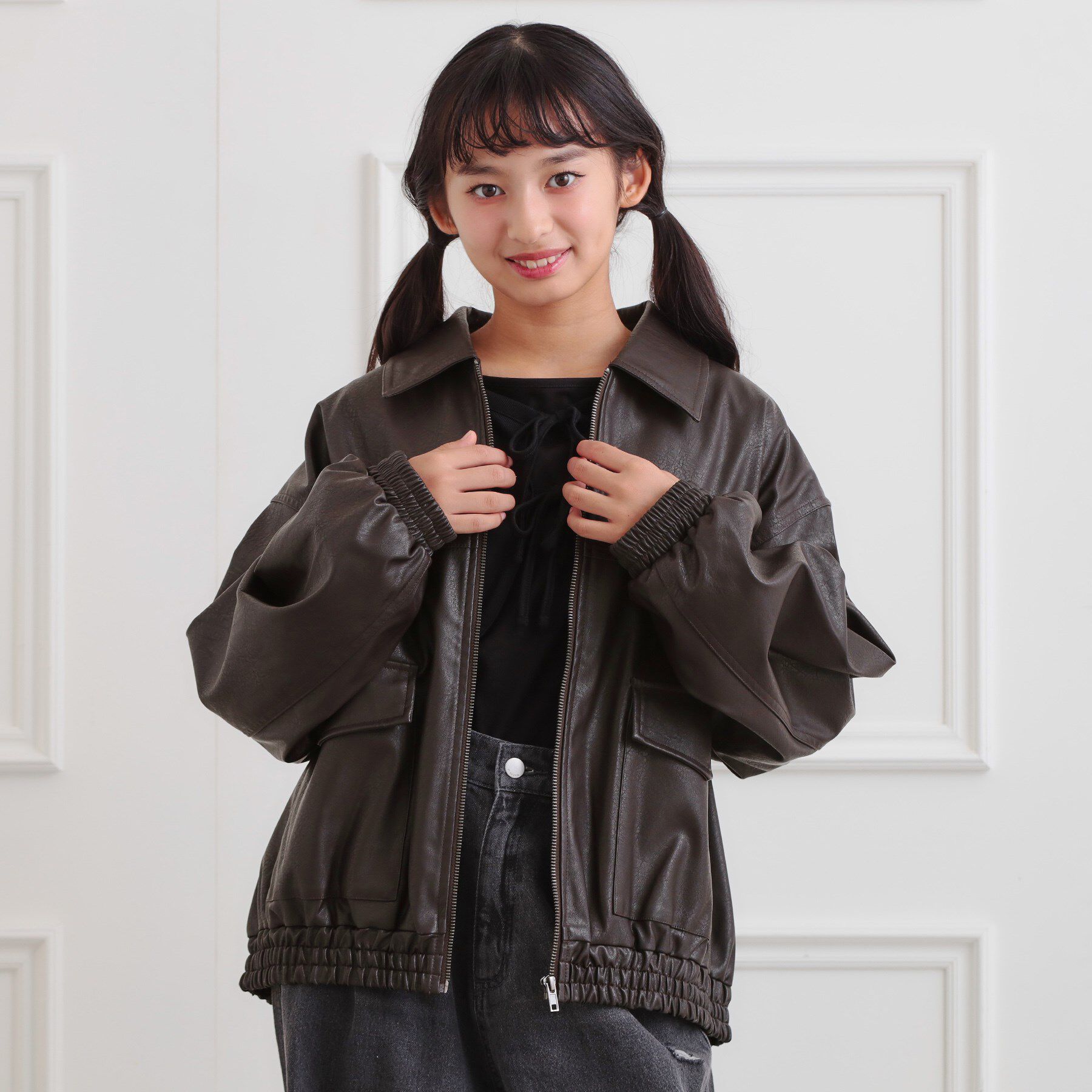 PINK-latte「合成皮革ブルゾン」|ブルゾン・スタジャン|