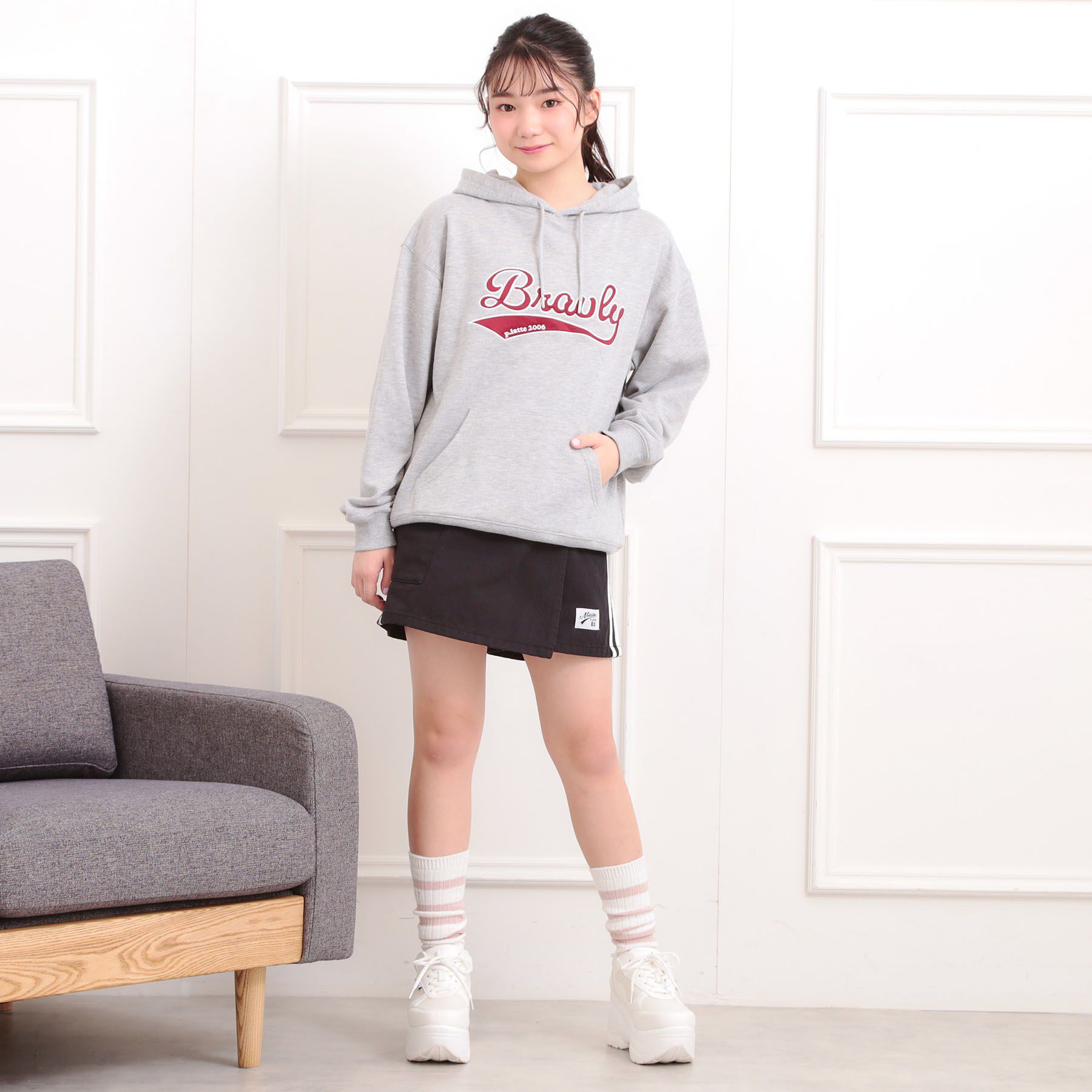 PINK-latte「ラップサイドラインスカパン」|スカート|