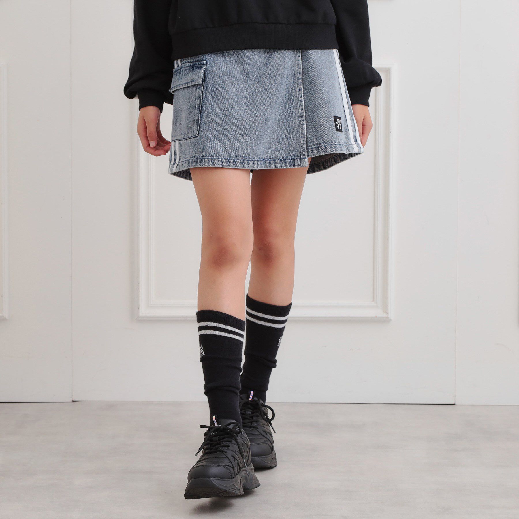 PINK-latte「ラップサイドラインスカパン」|スカート|ブルー(493)