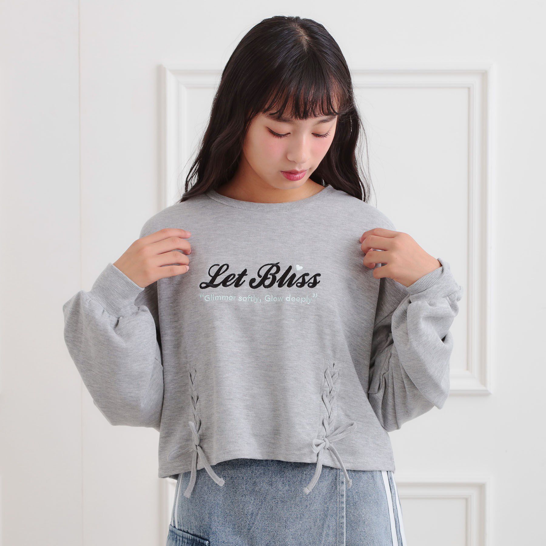 PINK-latte「レースアップ刺繍裏毛プルオーバー」|その他|