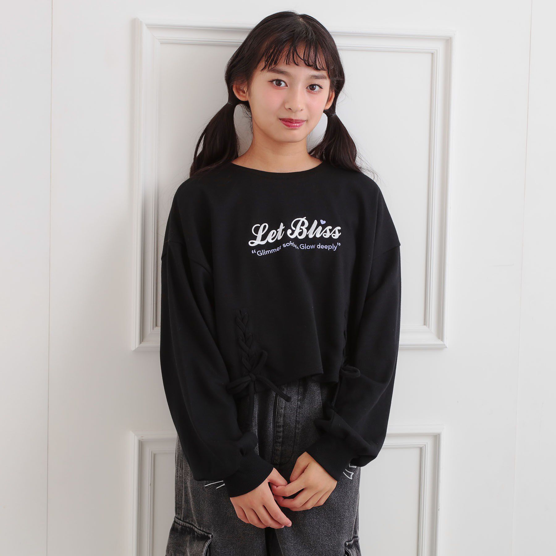 PINK-latte「レースアップ刺繍裏毛プルオーバー」|その他|