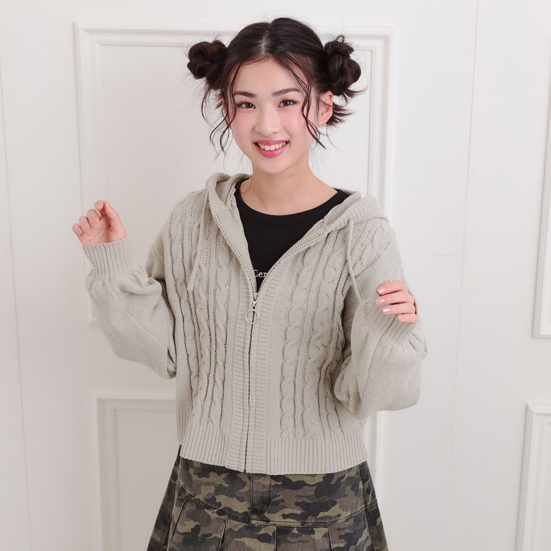 PINK-latte「モールニットケーブルカーディガン」|カーディガン|グレー(012)