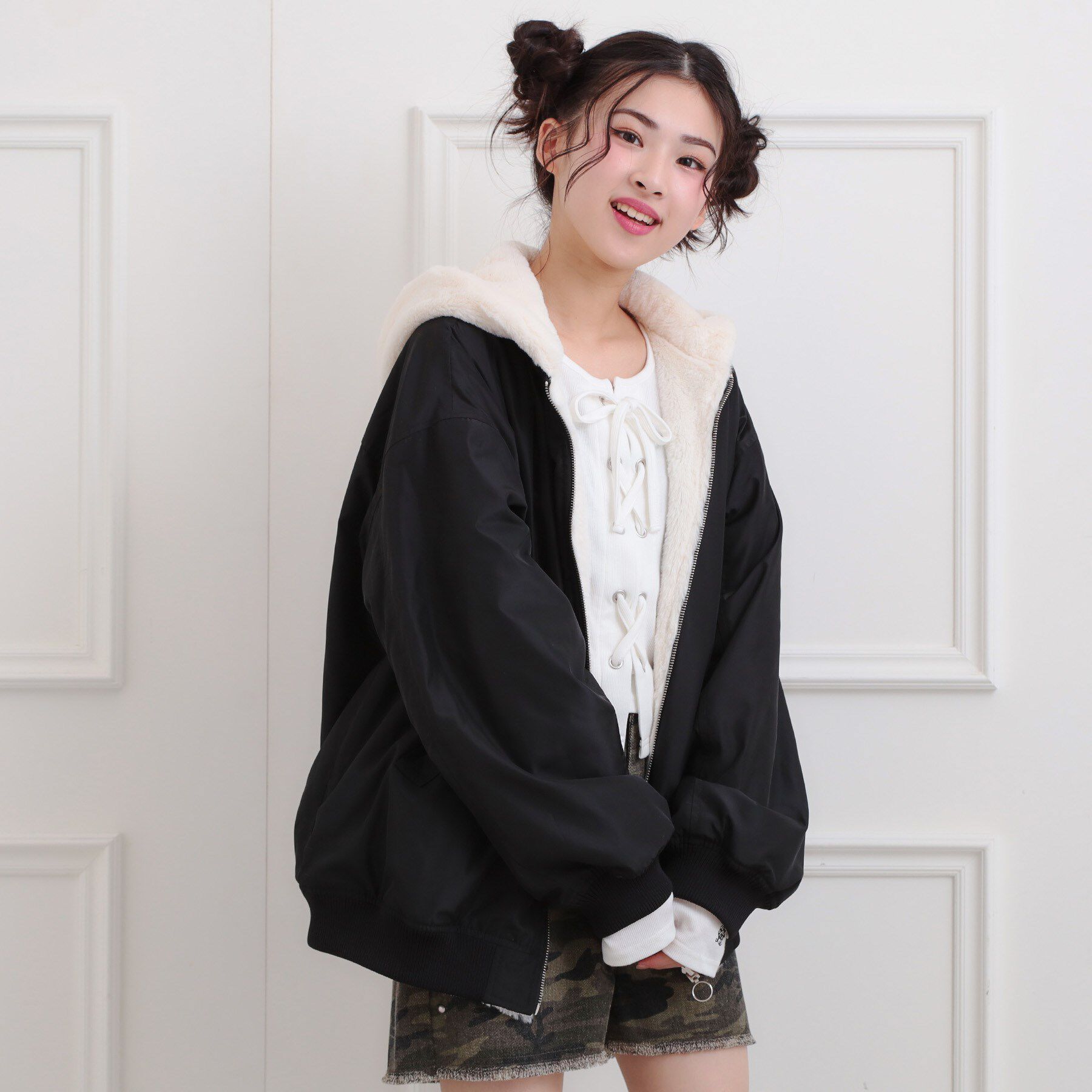 PINK-latte「リバーシブルフェイクファーブルゾン」|ブルゾン・スタジャン|