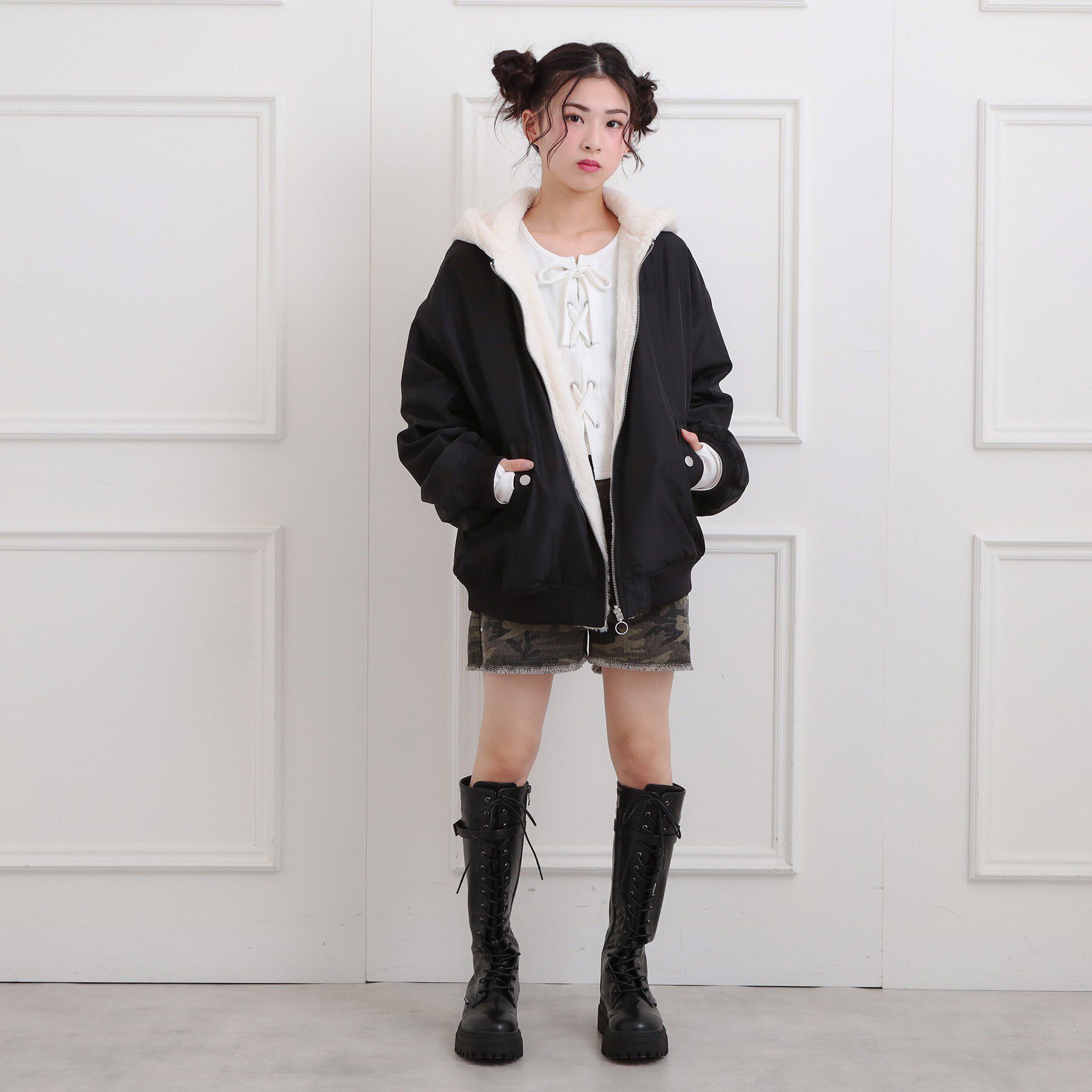 PINK-latte「リバーシブルフェイクファーブルゾン」|ブルゾン・スタジャン|