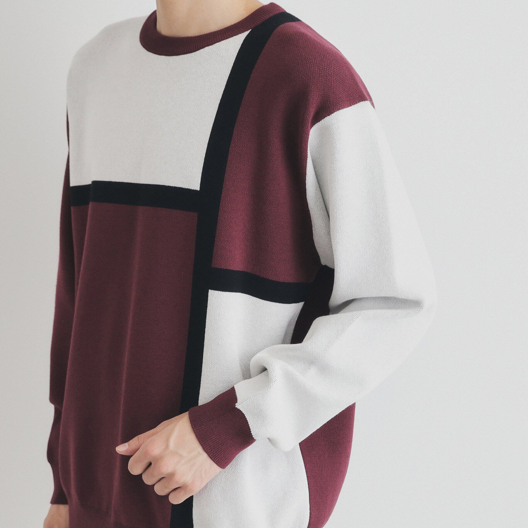 THE SHOP TK「パネルアートブロッキングクルーネックニット」|ニット・セーター|