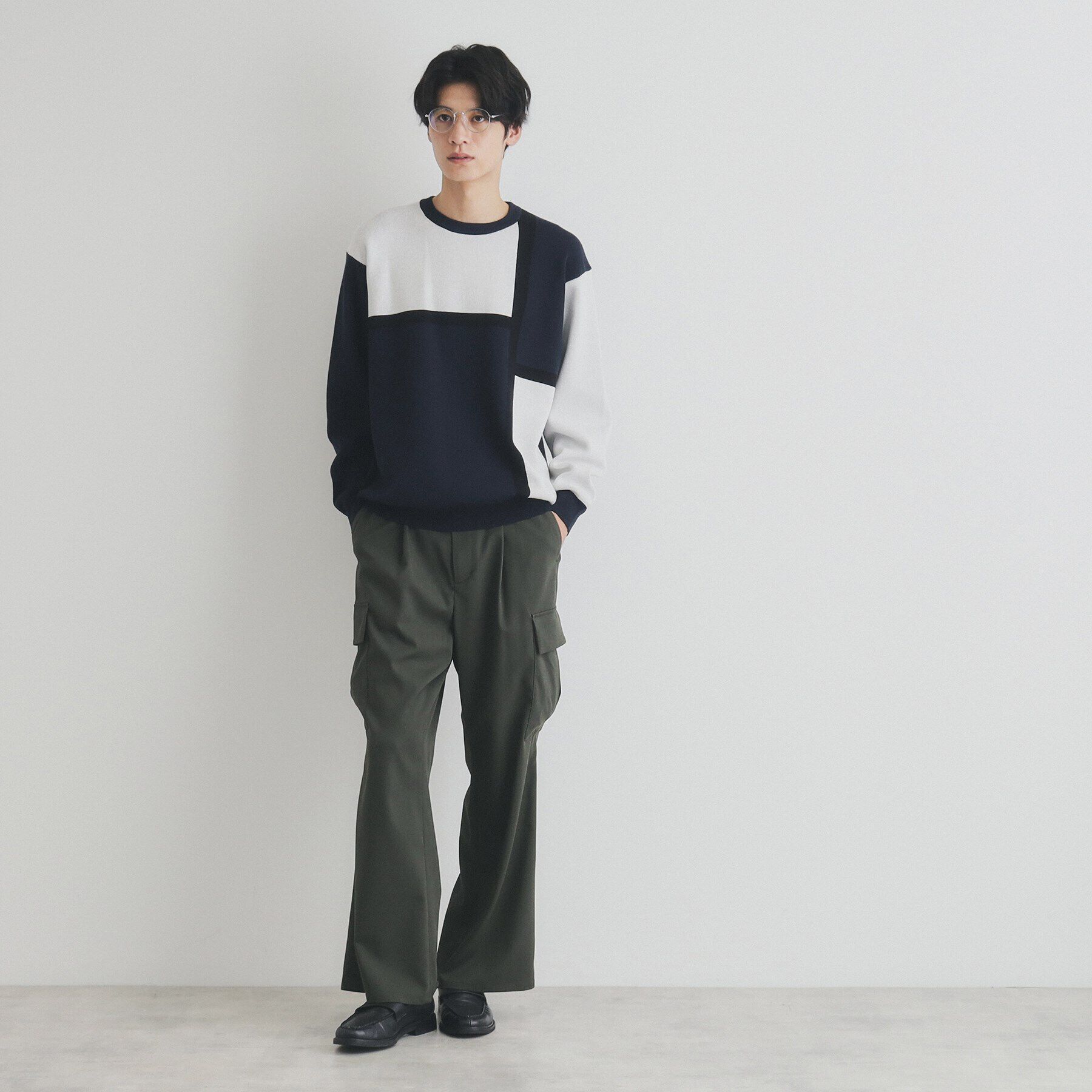 THE SHOP TK「パネルアートブロッキングクルーネックニット」|ニット・セーター|