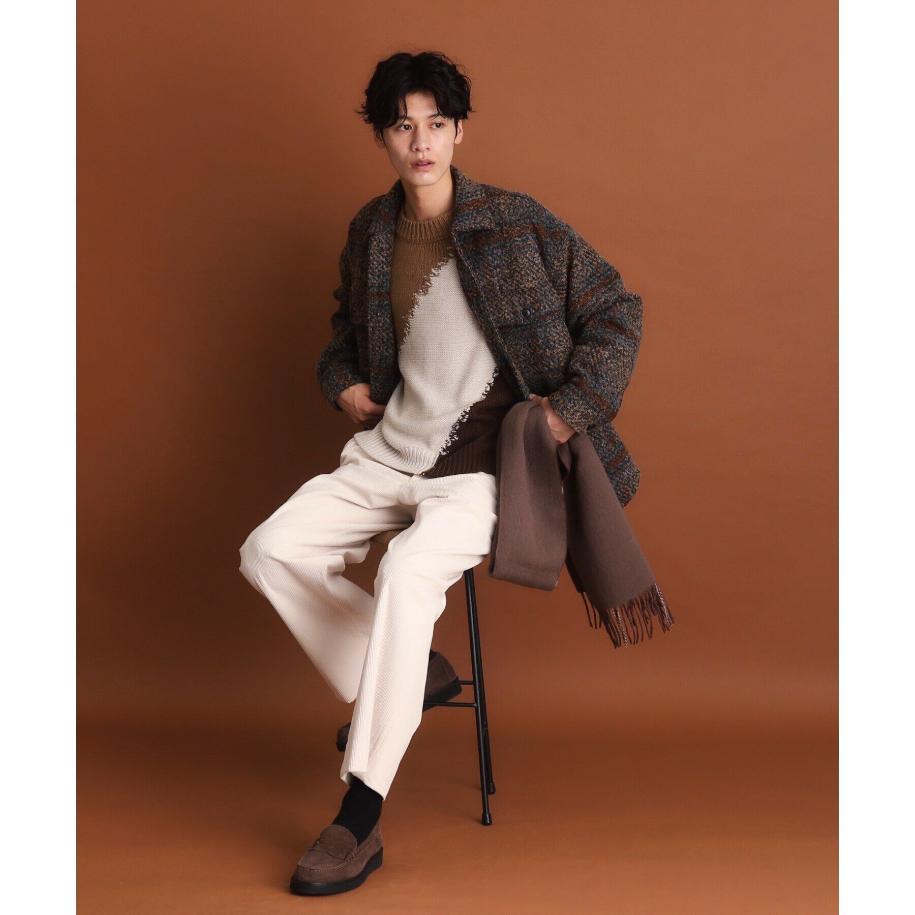 THE SHOP TK「チェック柄ツイードライクCPOジャケット」|ブルゾン・スタジャン|