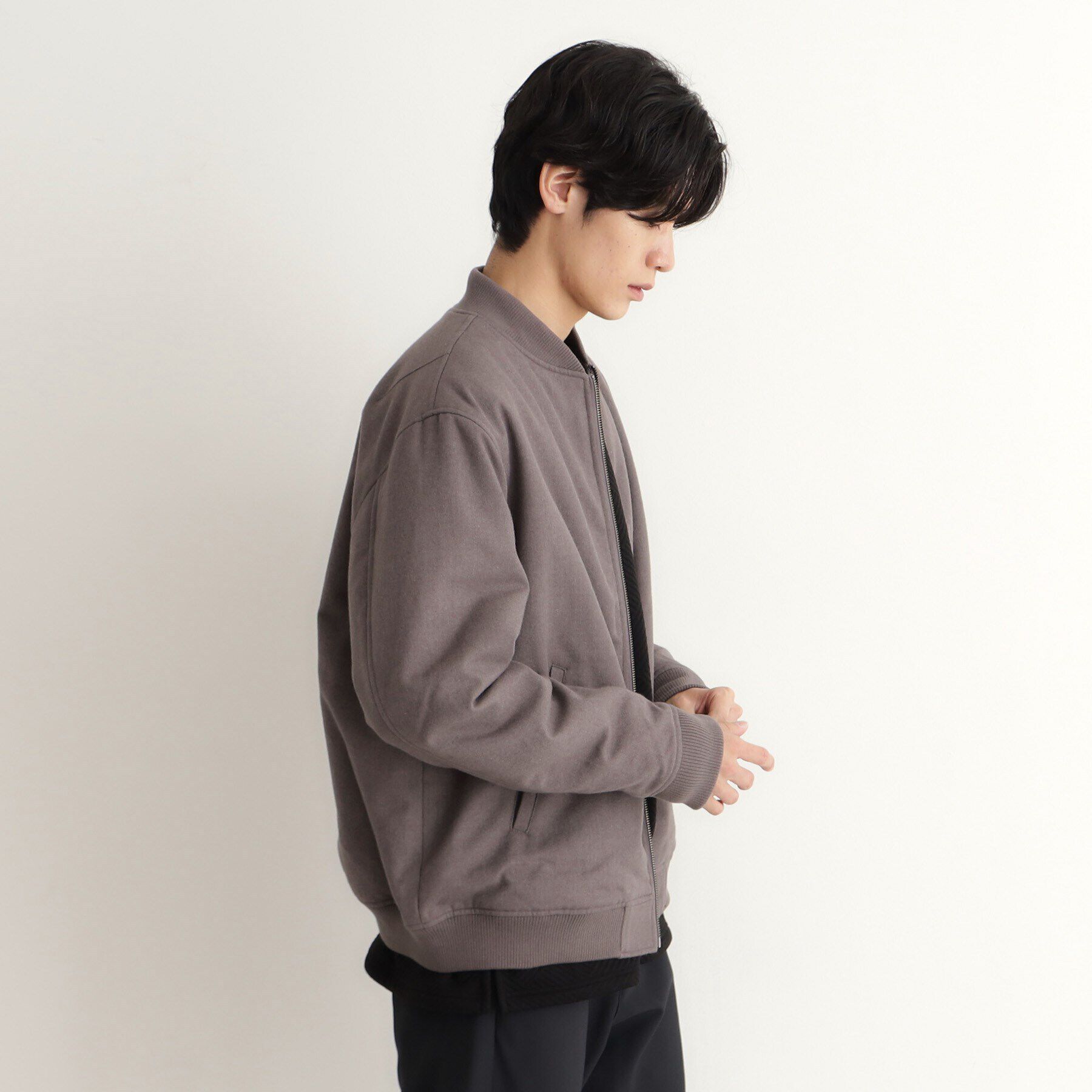 THE SHOP TK「シャークスキン薄中綿リブブルゾン」|ブルゾン・スタジャン|