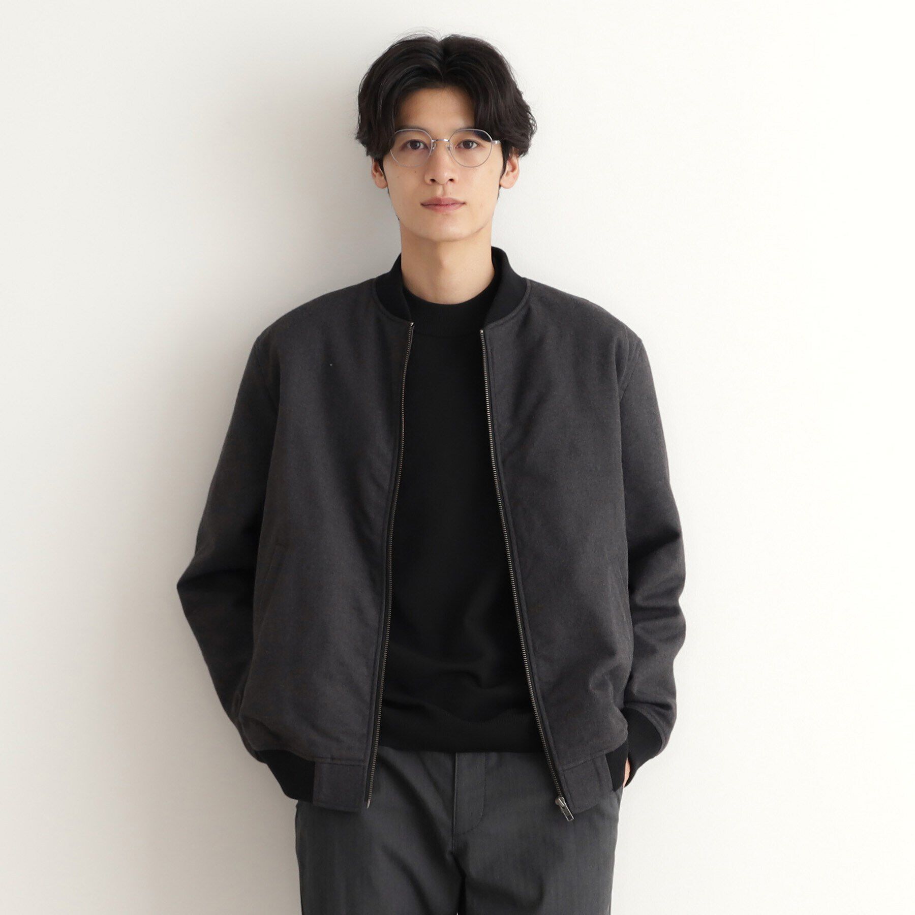 THE SHOP TK「シャークスキン薄中綿リブブルゾン」|ブルゾン・スタジャン|