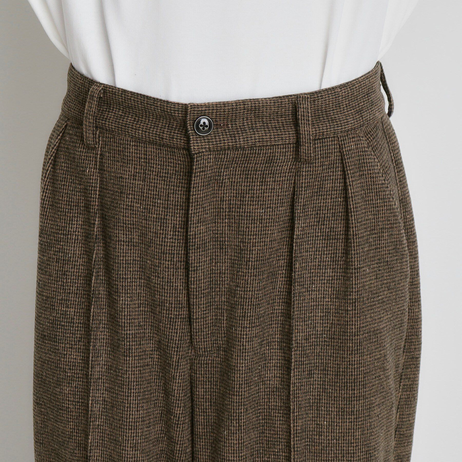 THE SHOP TK「タックワイドスラックス ブラック／グレンチェック／ブラウンチェック」|その他|