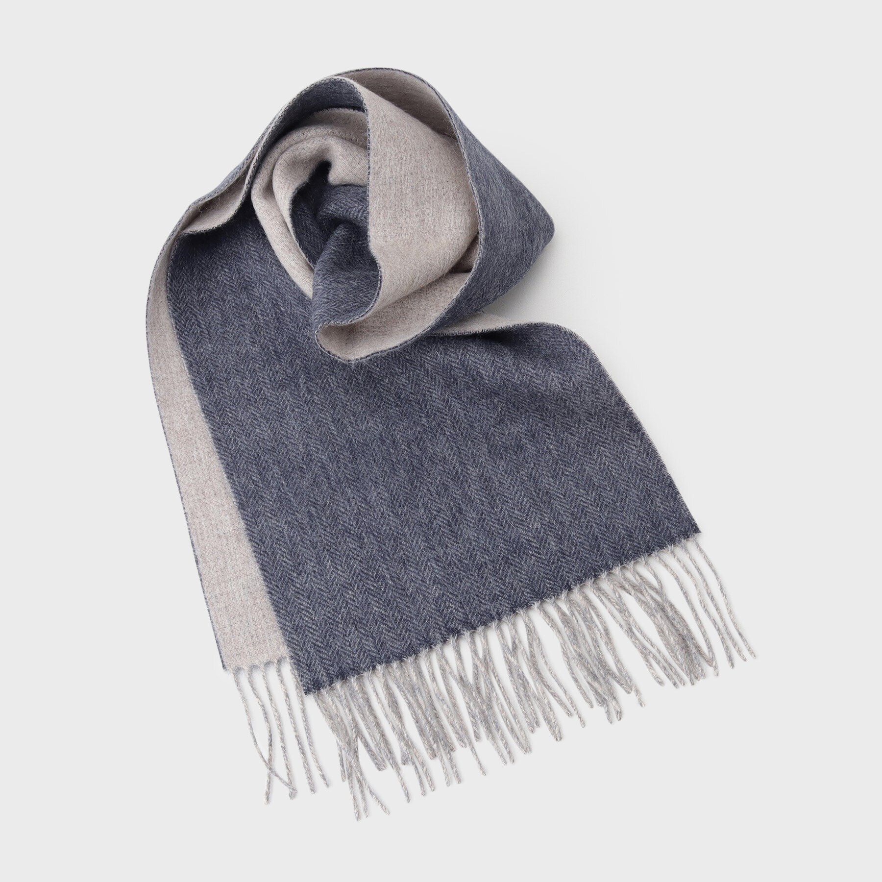 THE SHOP TK「ウールリバーシブルマフラー ビジネス兼用 ／ チェック ／ へリンボン」|ストール|ネイビー(094)