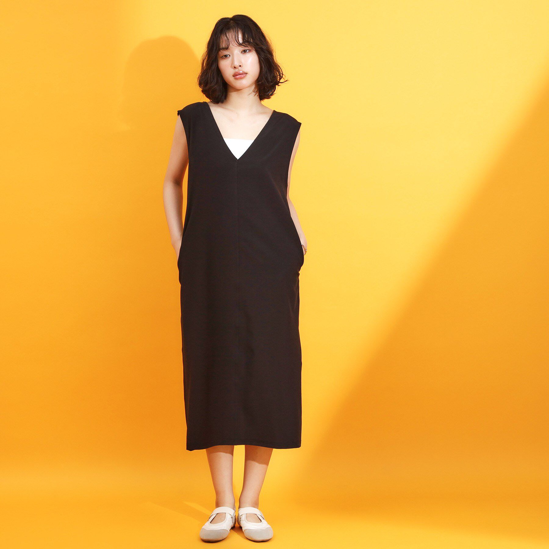 THE SHOP TK「【mizugiwa/ラッシュガード】Vネックジャンスカ/セットアップ可/接触冷感/UVケア/洗濯機O」|ワンピース|ブラック(019)