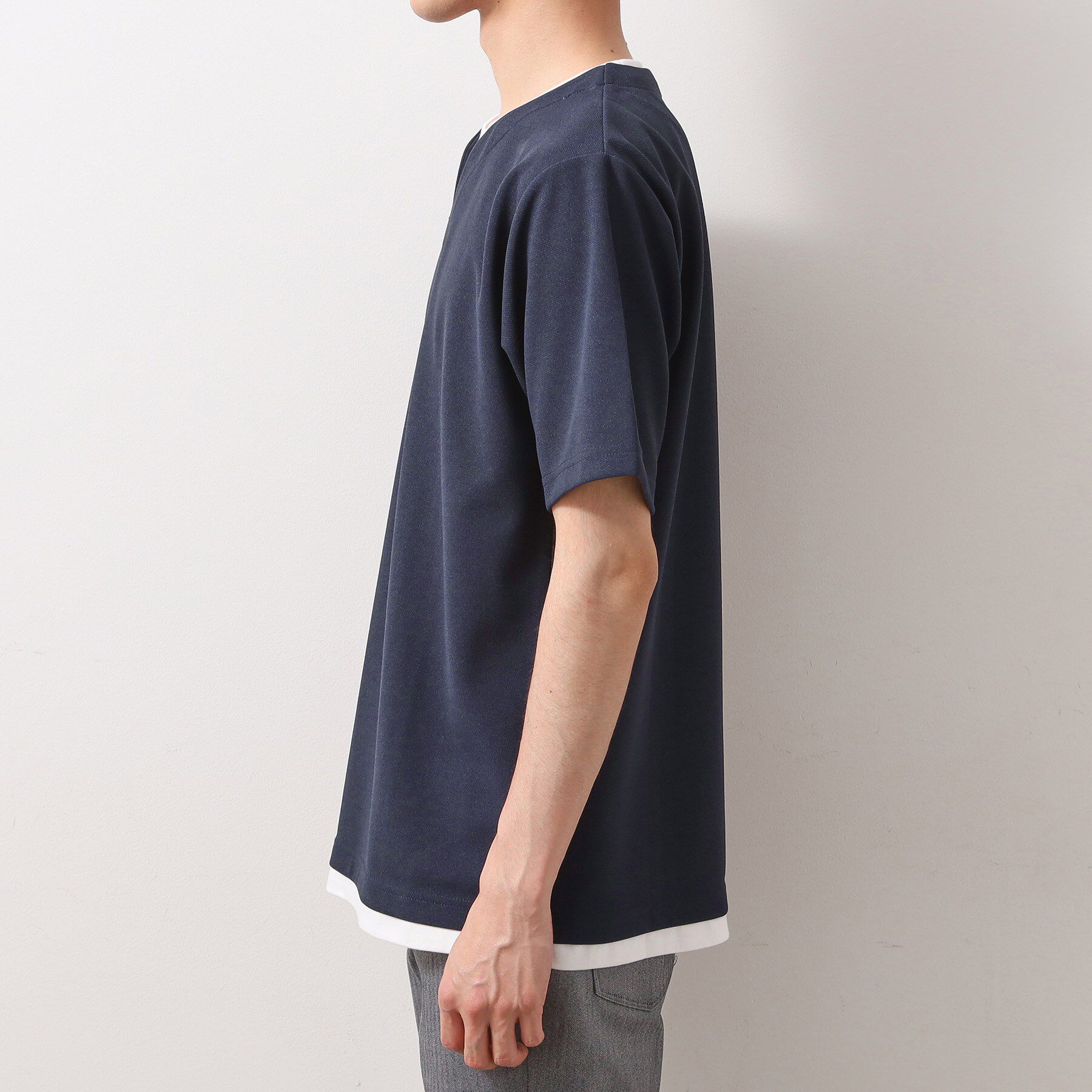 THE SHOP TK「ツイルキーネック半袖Tシャツ 【接触冷感/洗濯機OK】」|Tシャツ・カットソー|