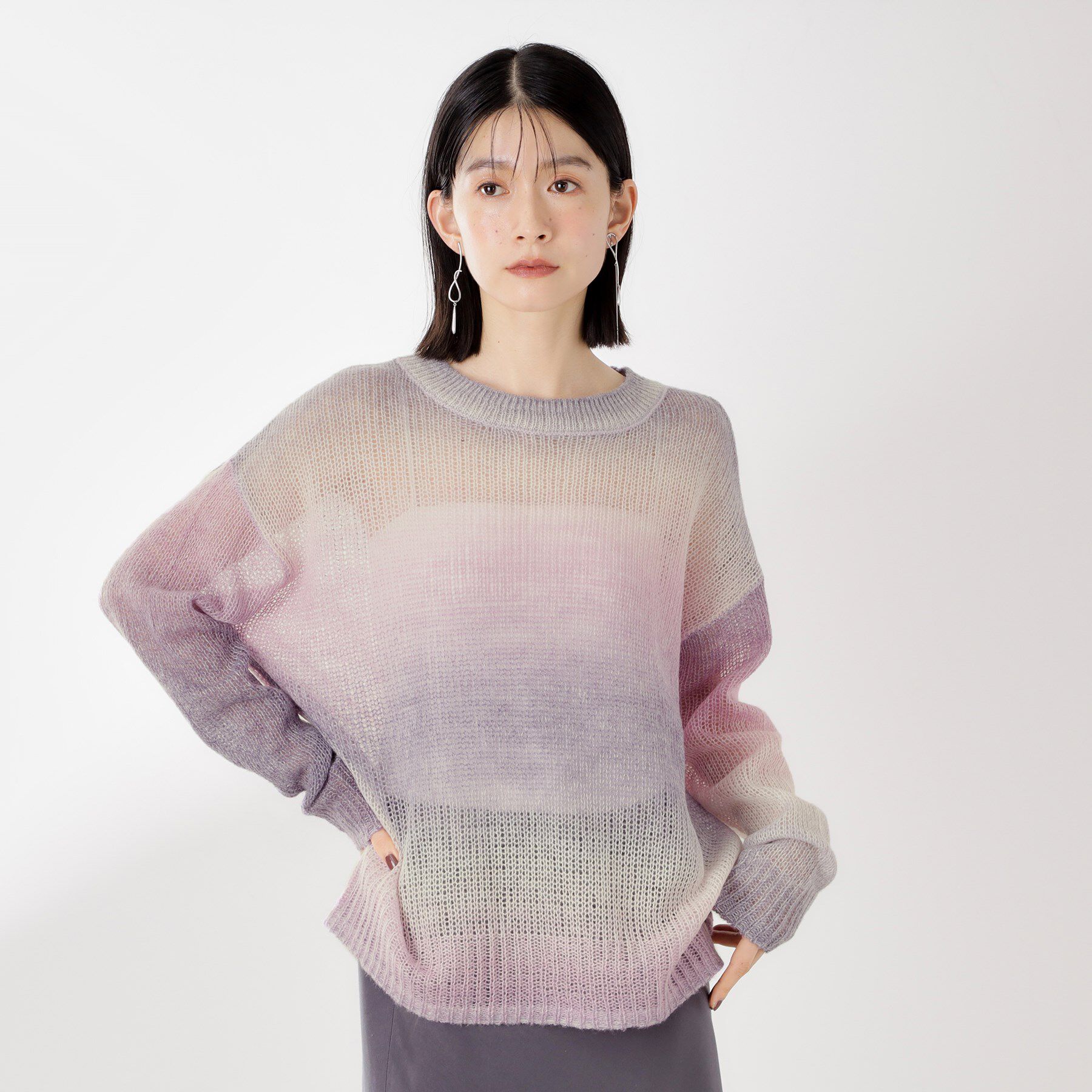 THE SHOP TK「スペースダイ透かし編みニット」|ニット・セーター|パープル(081)