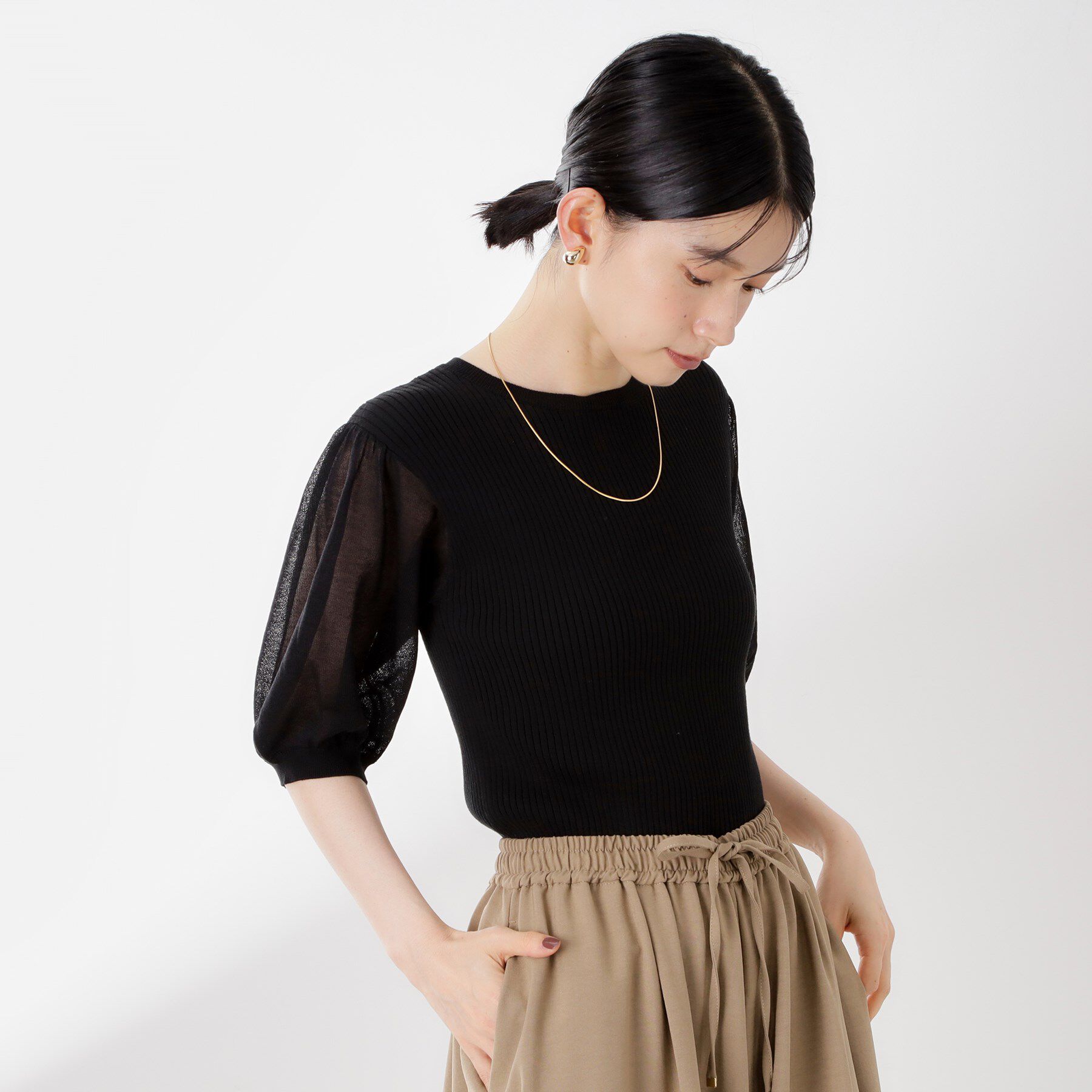 THE SHOP TK「シアーパフ袖ニット【洗濯機OK】」|ニット・セーター|