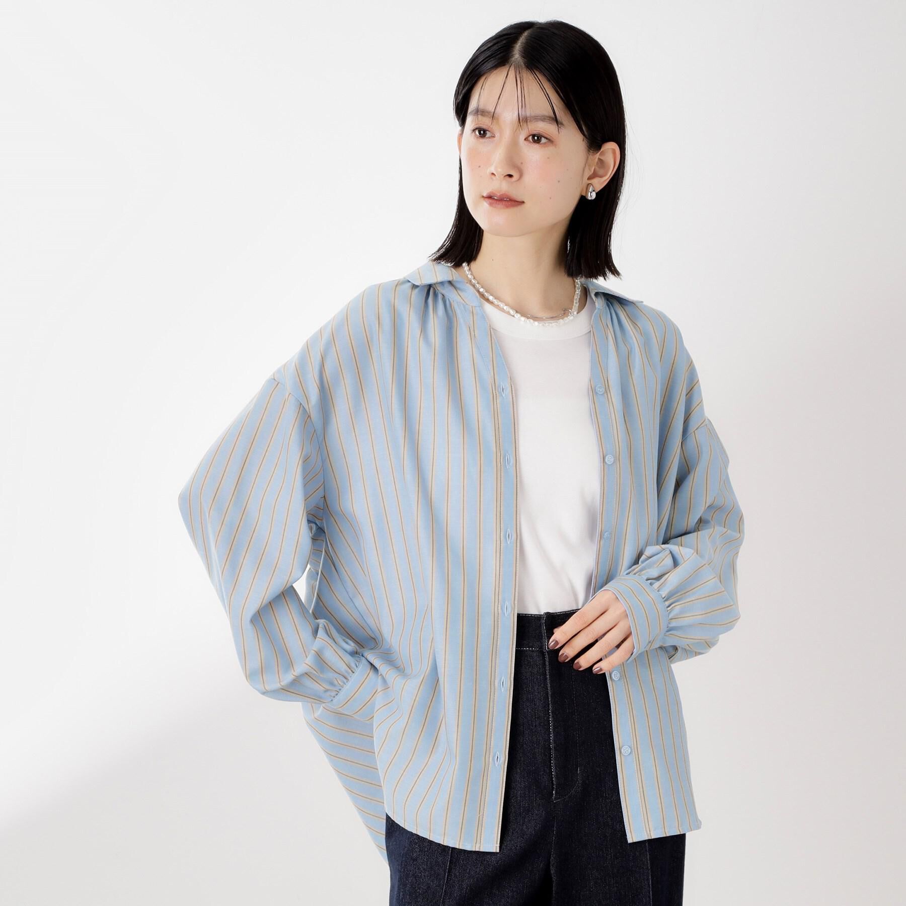 THE SHOP TK「【後ろ姿もサマになる】ストライプ バックシャーリングシャツ/体型カバー/洗える」|シャツ・ブラウス|