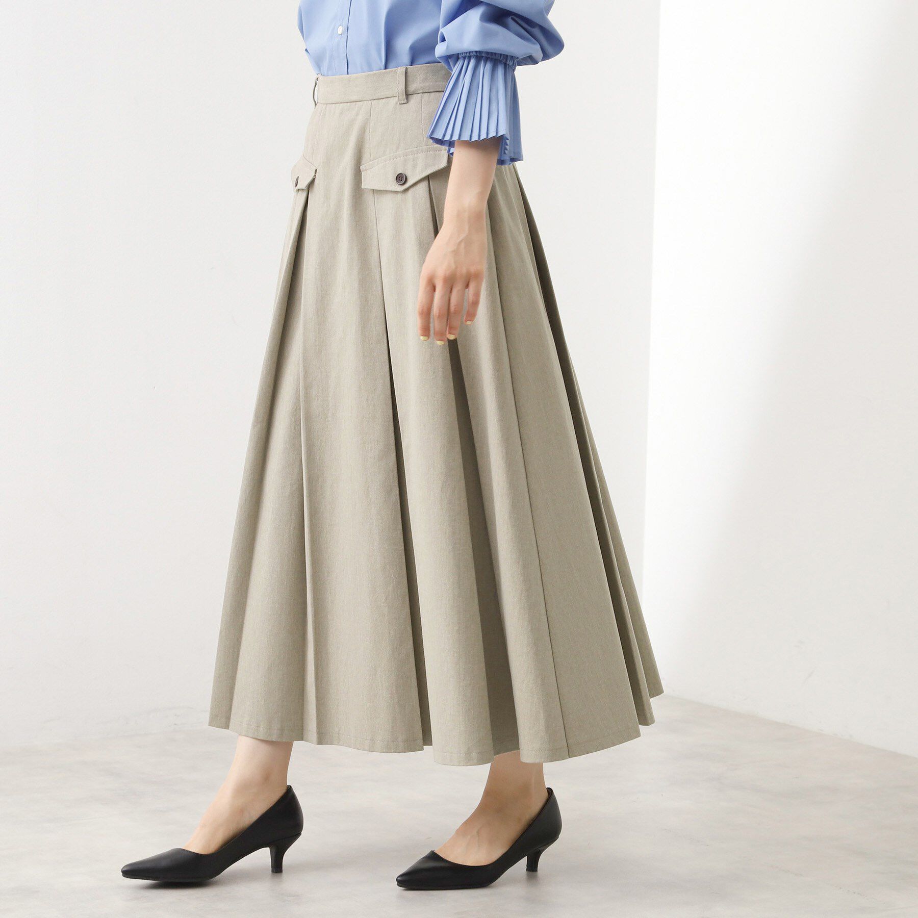 THE SHOP TK「フラップタックスカート【洗える】」|スカート|グレージュ(050)