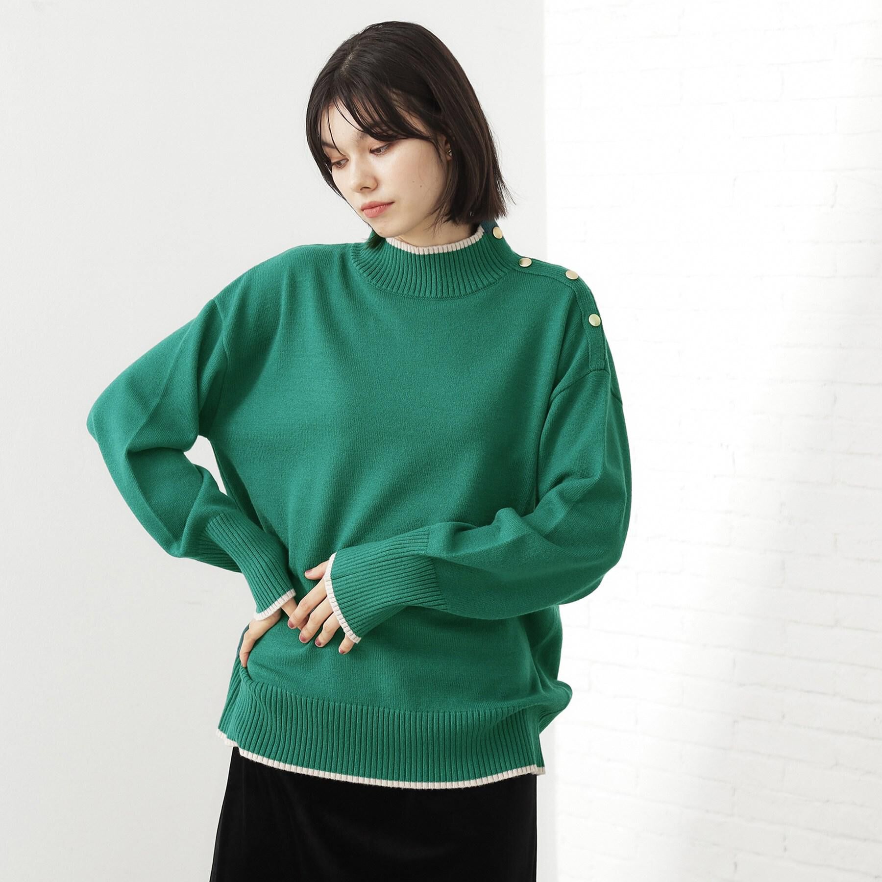 THE SHOP TK「【インしないで着られる】金ボタン ハイネックニット/毛玉になりにくい/静電気防止/洗濯機OK」|ニット・セーター|