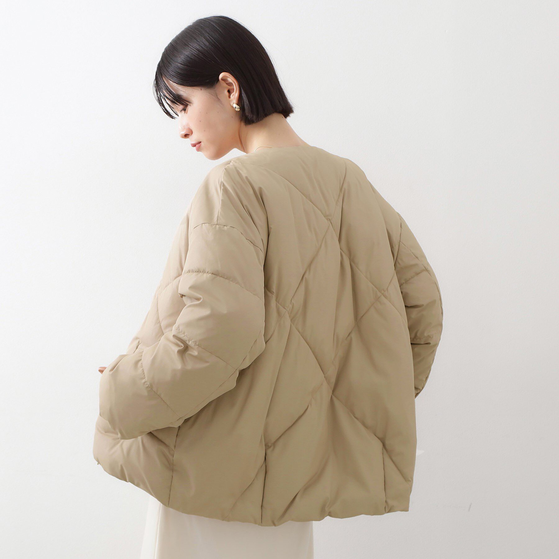 THE SHOP TK「きれいめにもカジュアルにも ノーカラーキルトジャケット」|ダウン|