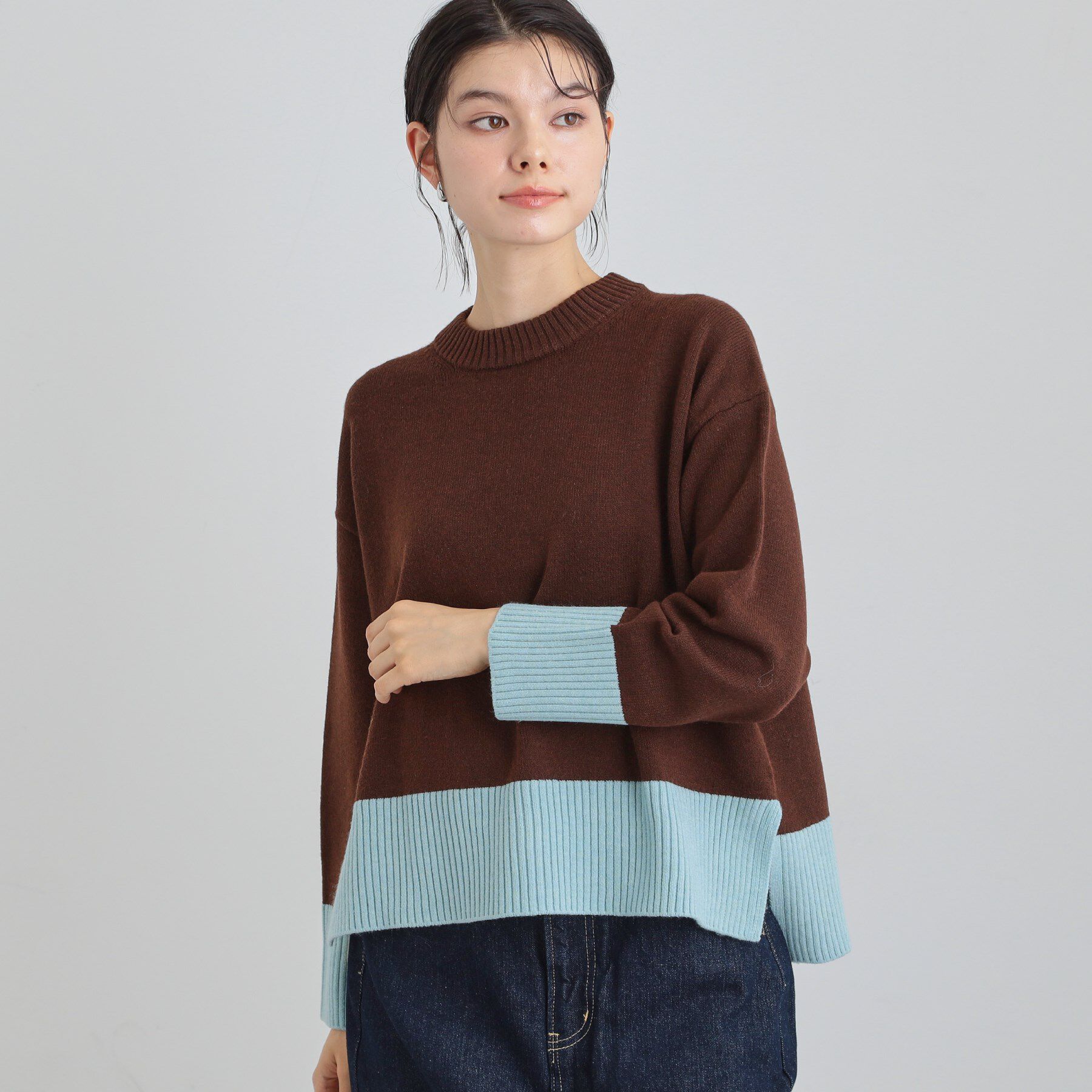 THE SHOP TK「インしないで着られる カラーブロックニット」|ニット・セーター|