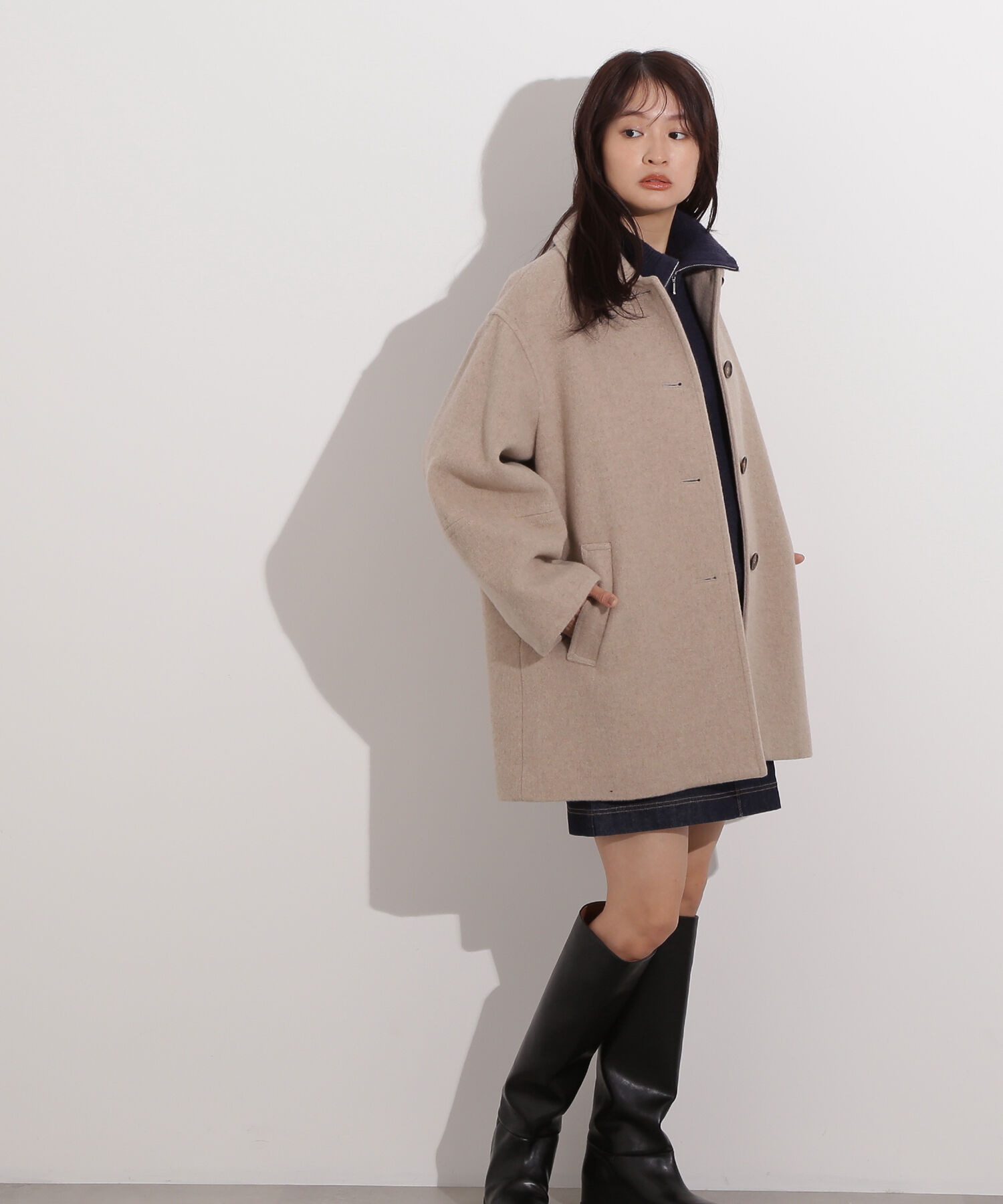  「ステンカラーミディコート」|ブルゾン・スタジャン|