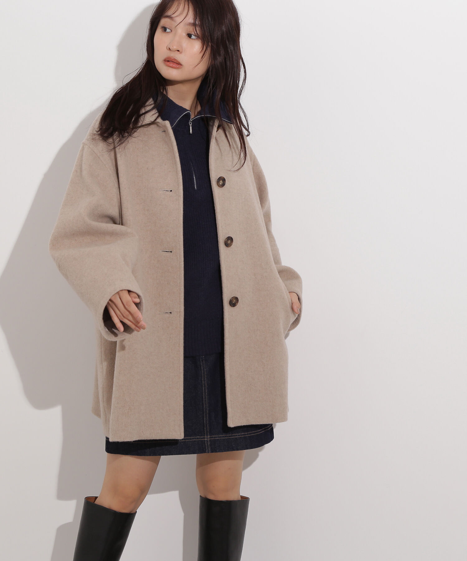  「ステンカラーミディコート」|ブルゾン・スタジャン|