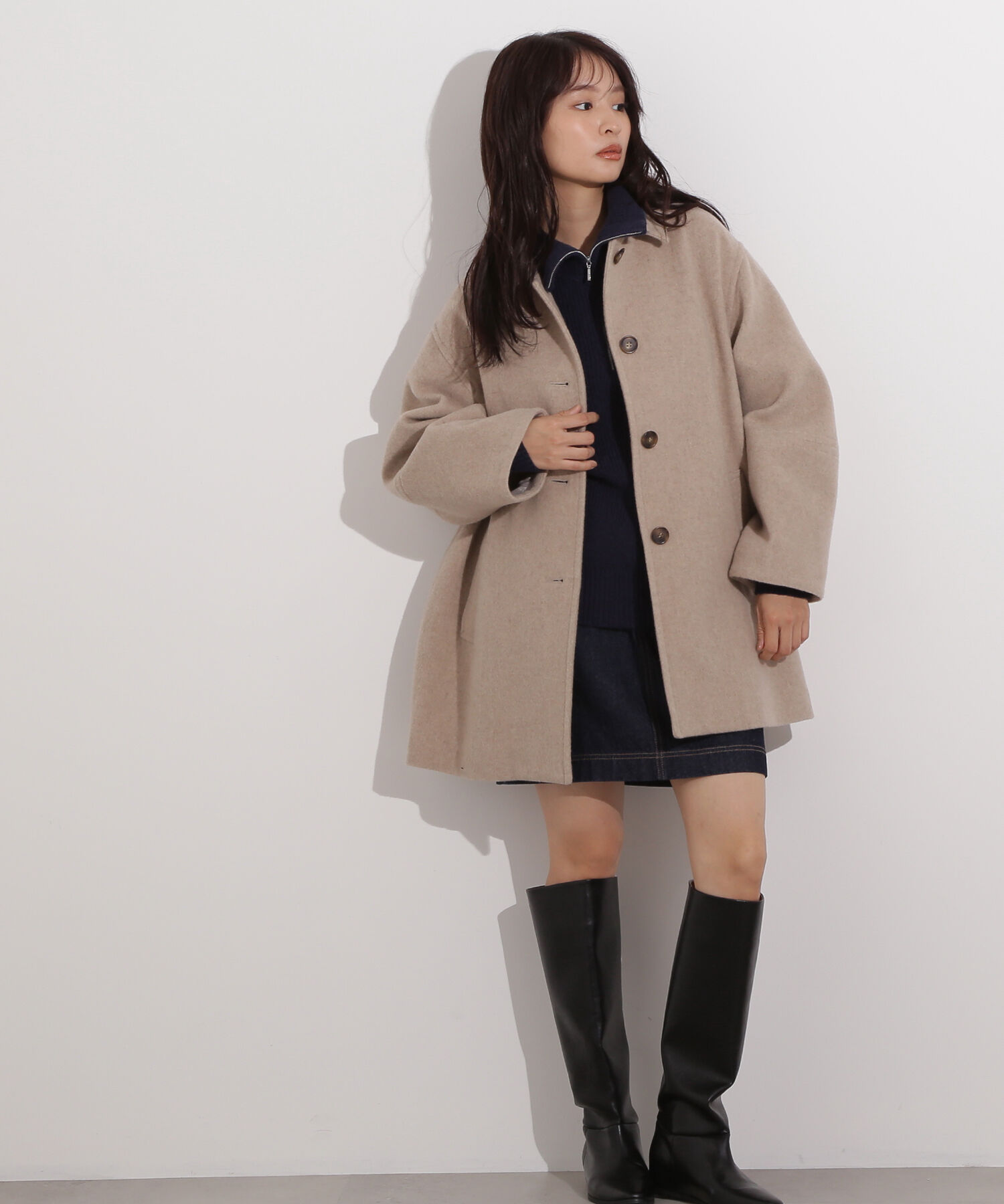  「ステンカラーミディコート」|ブルゾン・スタジャン|