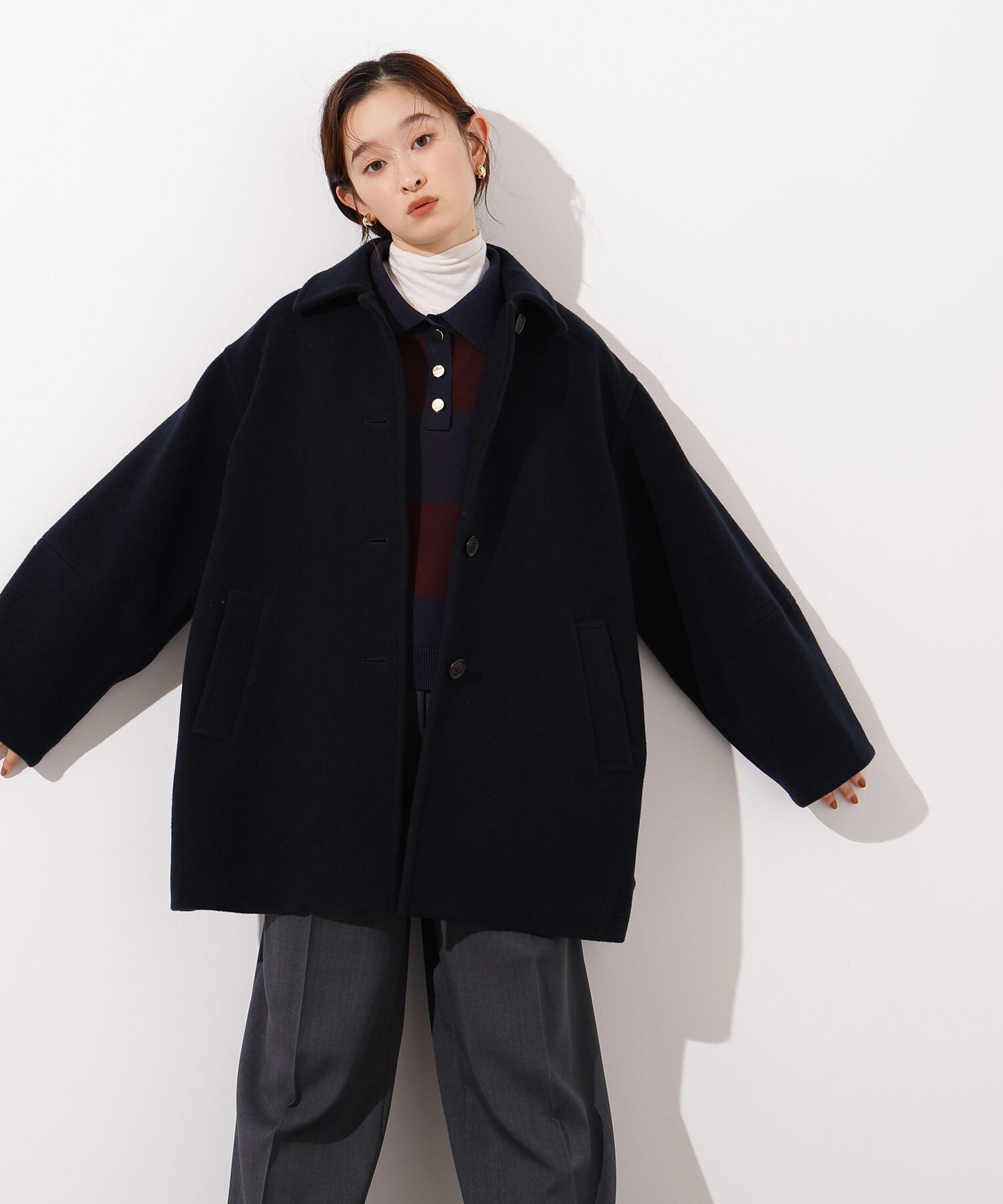  「ステンカラーミディコート」|ブルゾン・スタジャン|