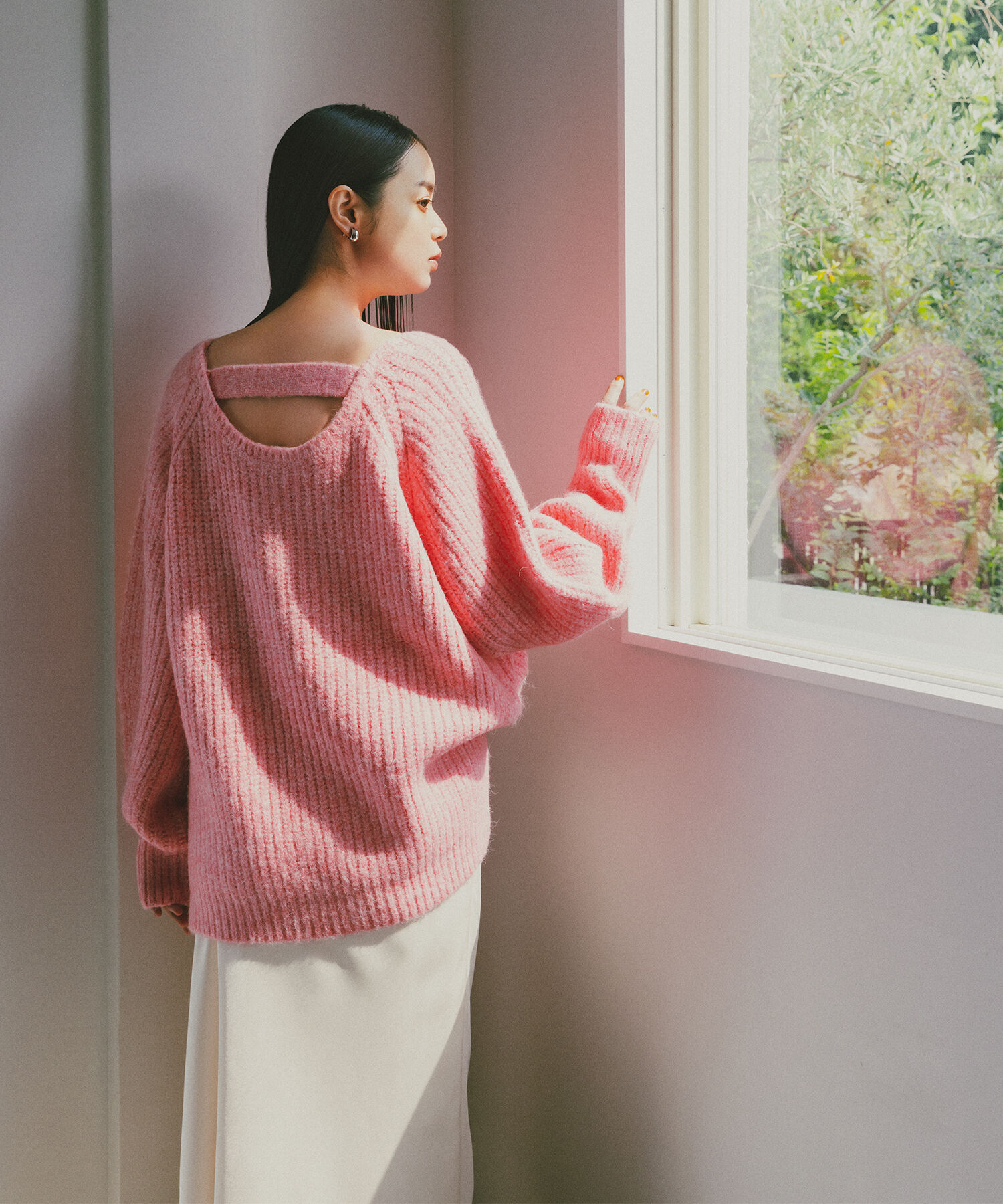  「バックシャンボクシーニット」|ニット・セーター|ピンク