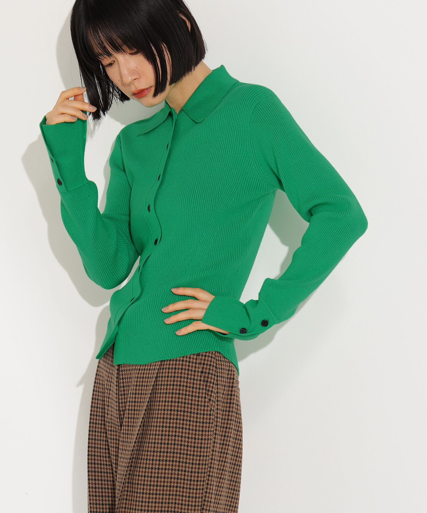  「ポロ襟フレアカフスニット」|ニット・セーター|