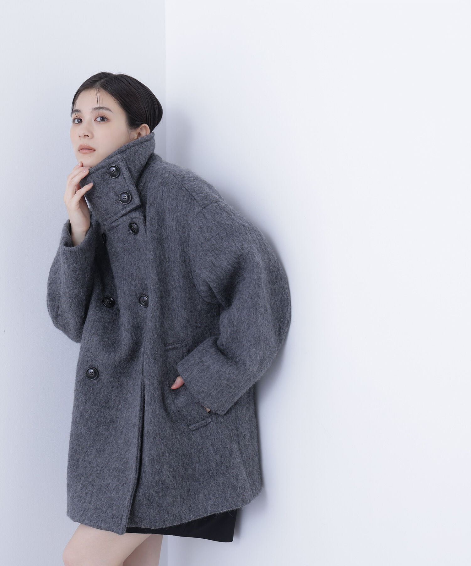  「スタンドネックシャギーミディコート」|ブルゾン・スタジャン|