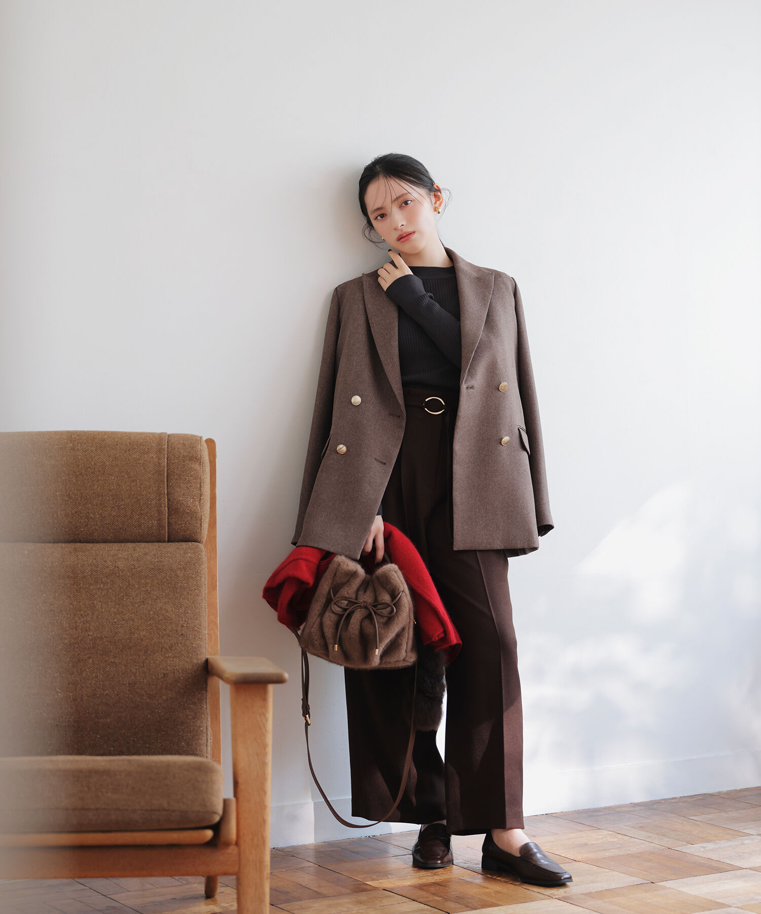  「ダブルベルトワイドパンツII」|その他|ダークブラウ 1