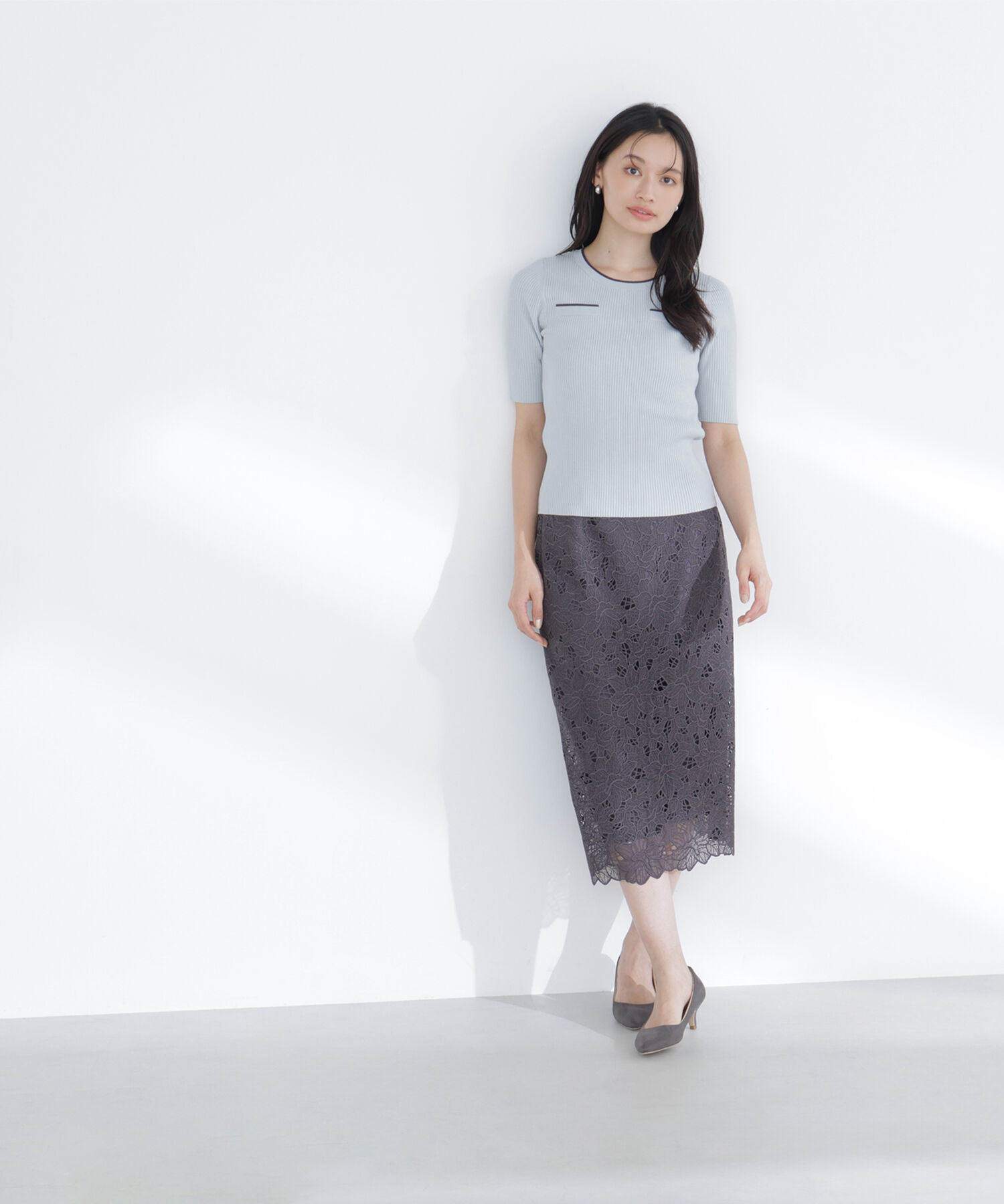  「クルミボタンバイカラーアンサンブル」|ニット・セーター|