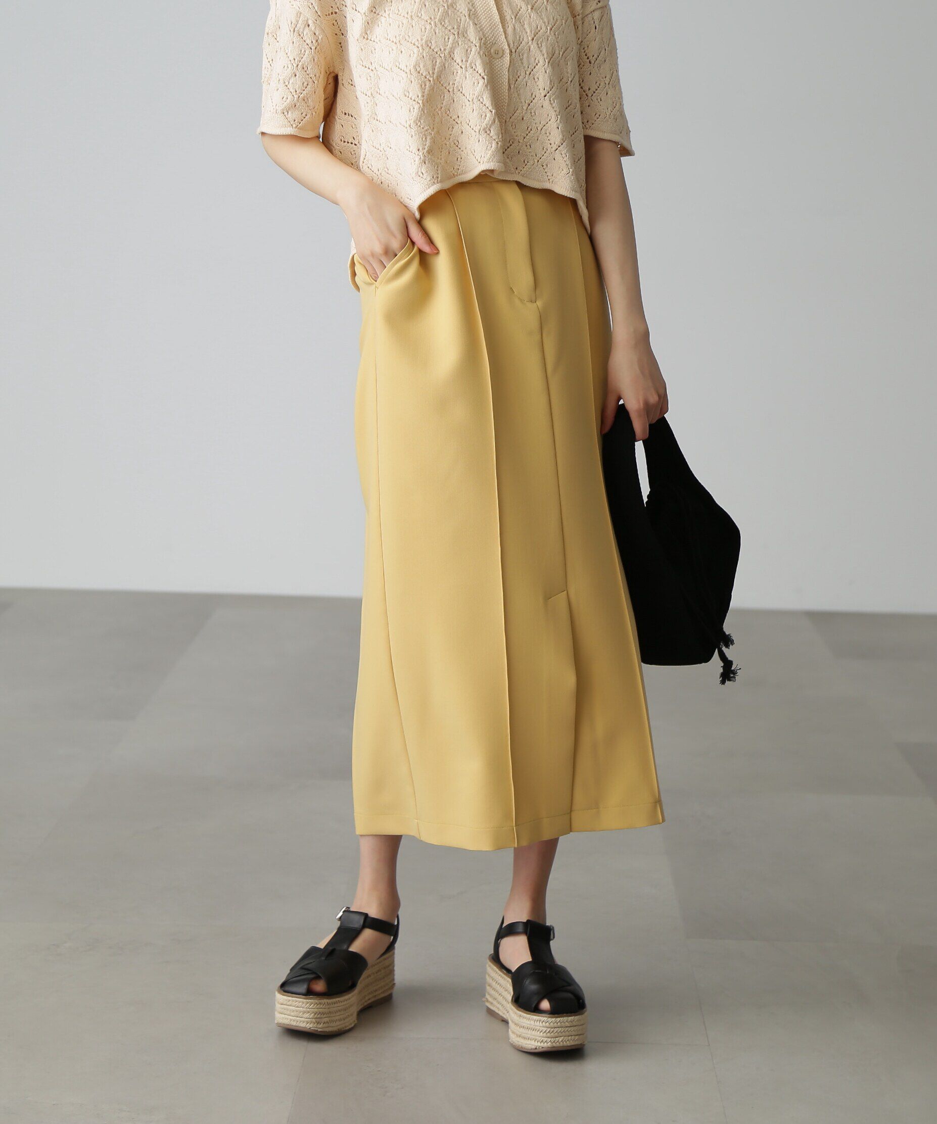  「[低身長サイズ/Sシリーズ]ピンタックナロースカート」|スカート|イエロー